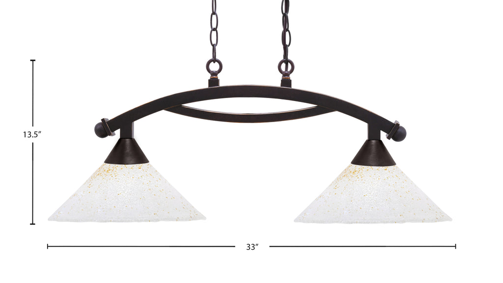 Bow Two Light Island Pendant in Dark Granite with 12" Gold Ice Shade