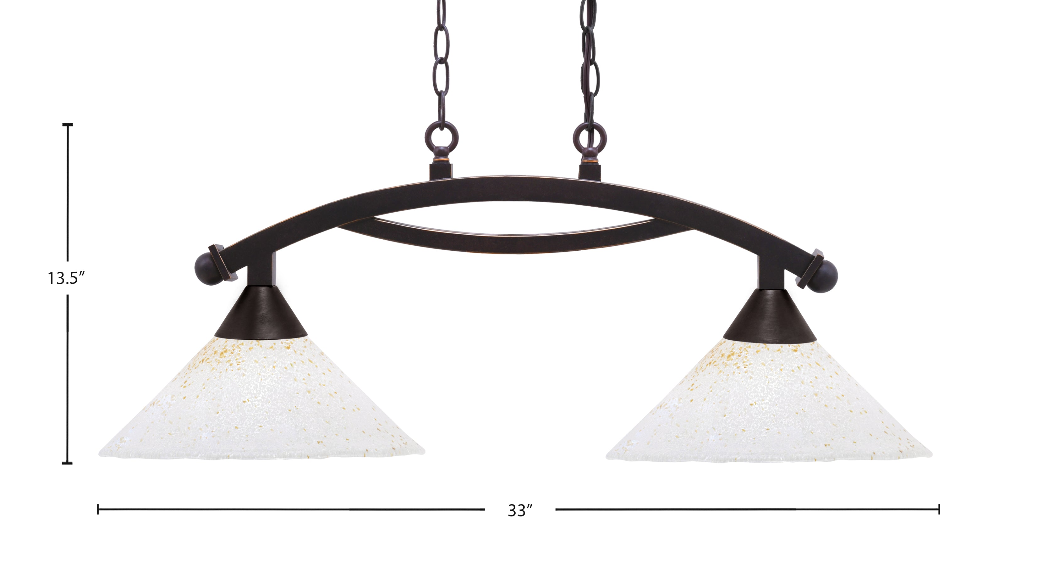 Bow Two Light Island Pendant in Dark Granite with 12" Gold Ice Shade