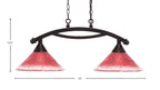Bow Two Light Island Pendant in Dark Granite with 12" Raspberry Crystal Shade