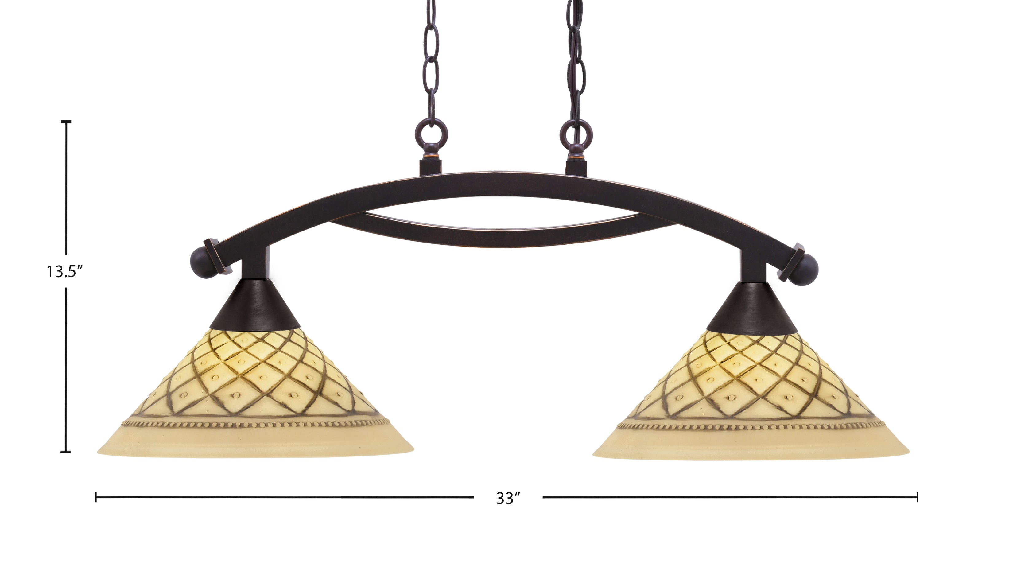 Bow Two Light Island Pendant in Dark Granite with 12" Chocolate Icing Shade