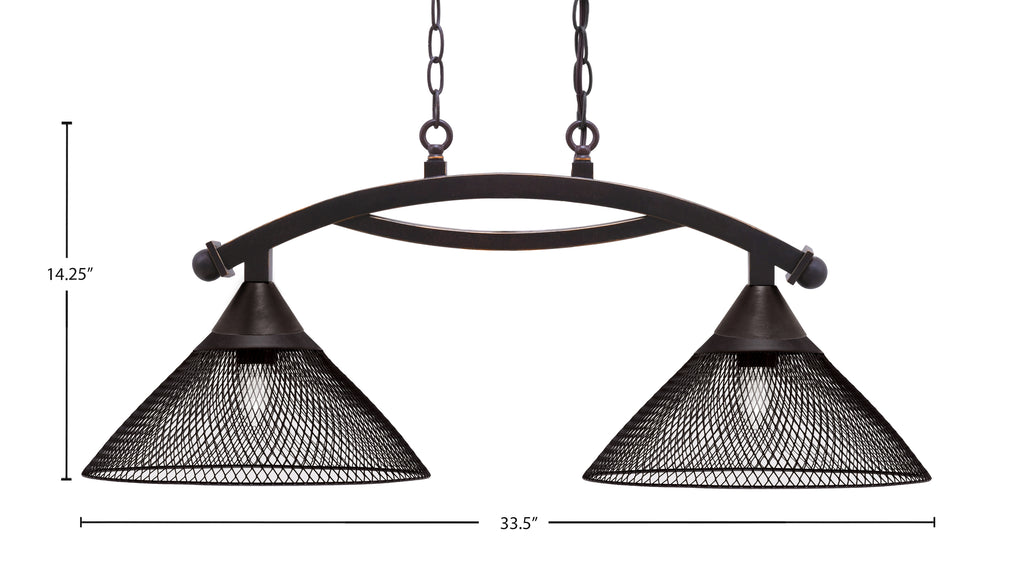 Bow Two Light Island Pendant in Dark Granite with Dark Granite Cone Mesh Metal Shade Shade