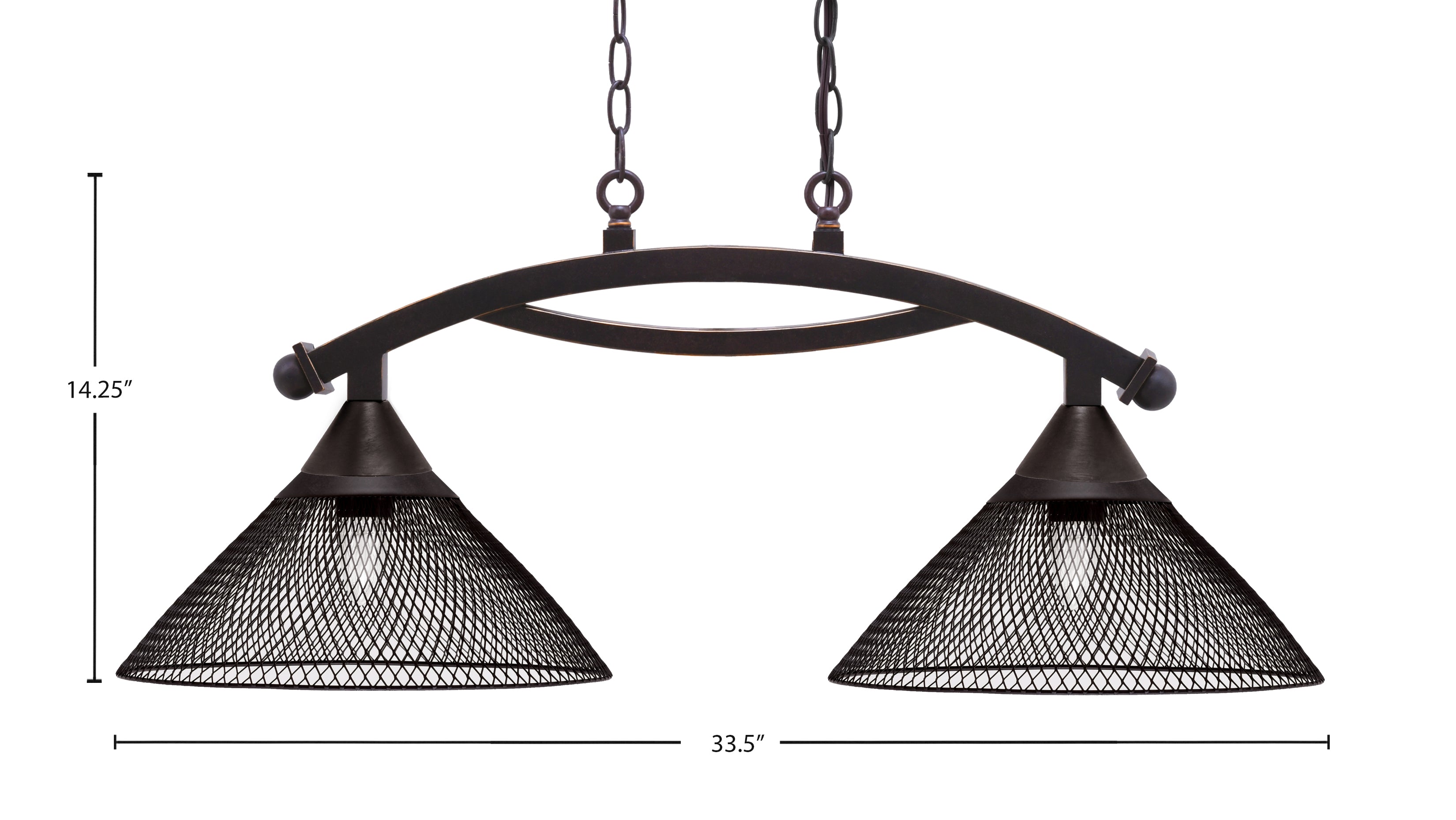 Bow Two Light Island Pendant in Dark Granite with Dark Granite Cone Mesh Metal Shade Shade
