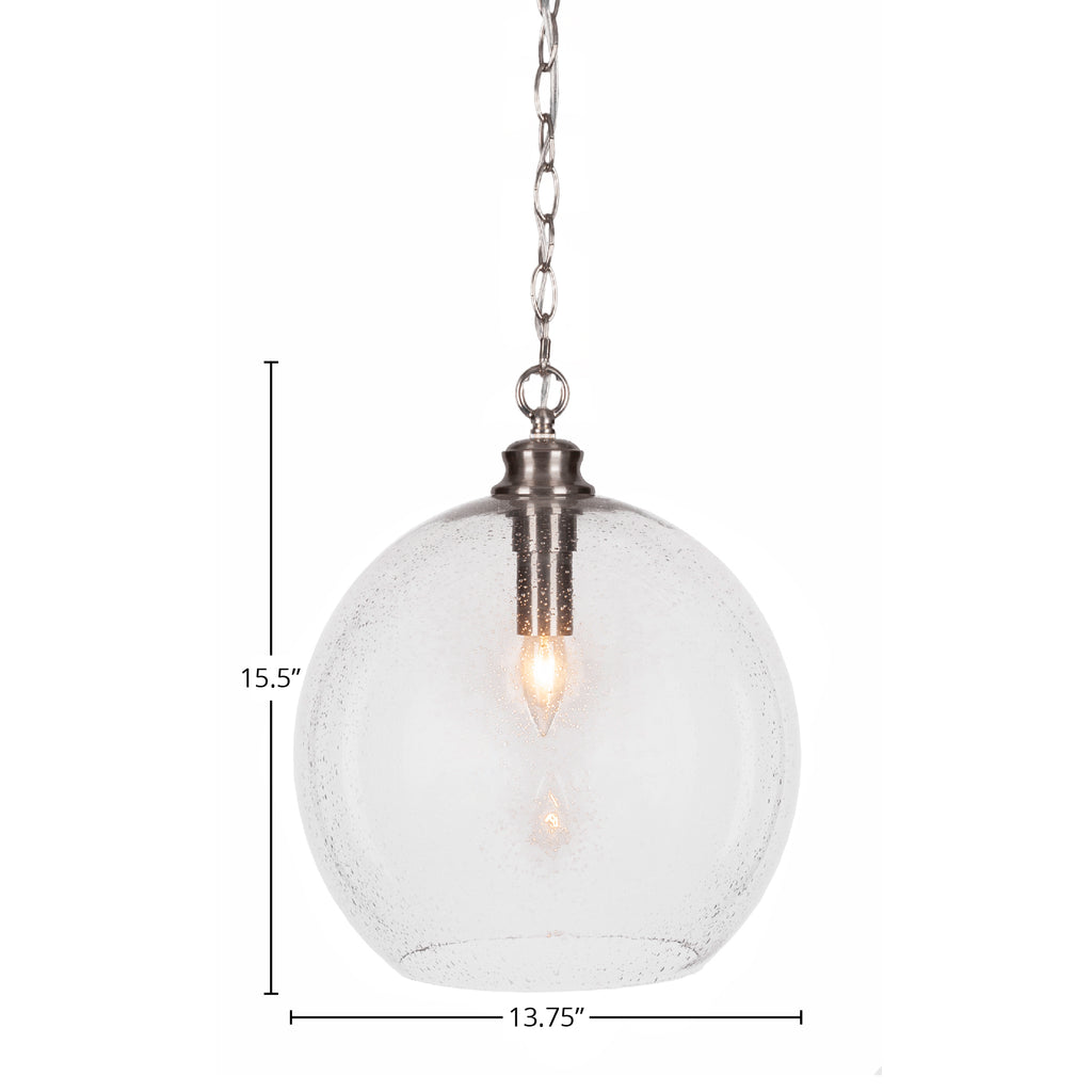 Kimbro One Light Pendant in Brushed Nickel with 13.75" Clear Bubble Shade