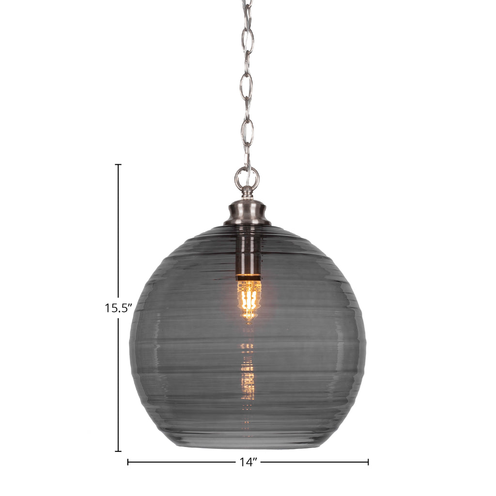 Malena One Light Pendant in Brushed Nickel with 14" Smoke Ribbed Shade
