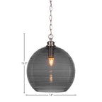 Malena One Light Pendant in Brushed Nickel with 14" Smoke Ribbed Shade