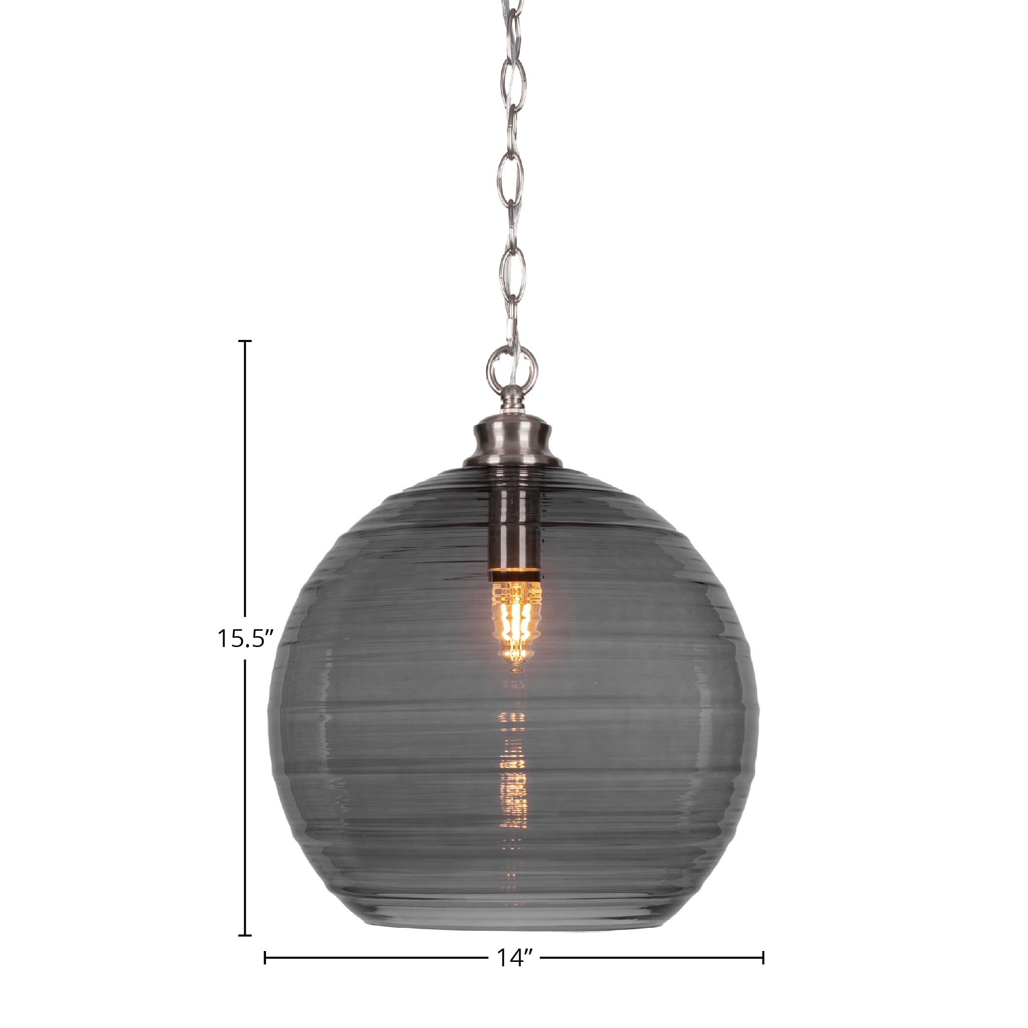Malena One Light Pendant in Brushed Nickel with 14" Smoke Ribbed Shade