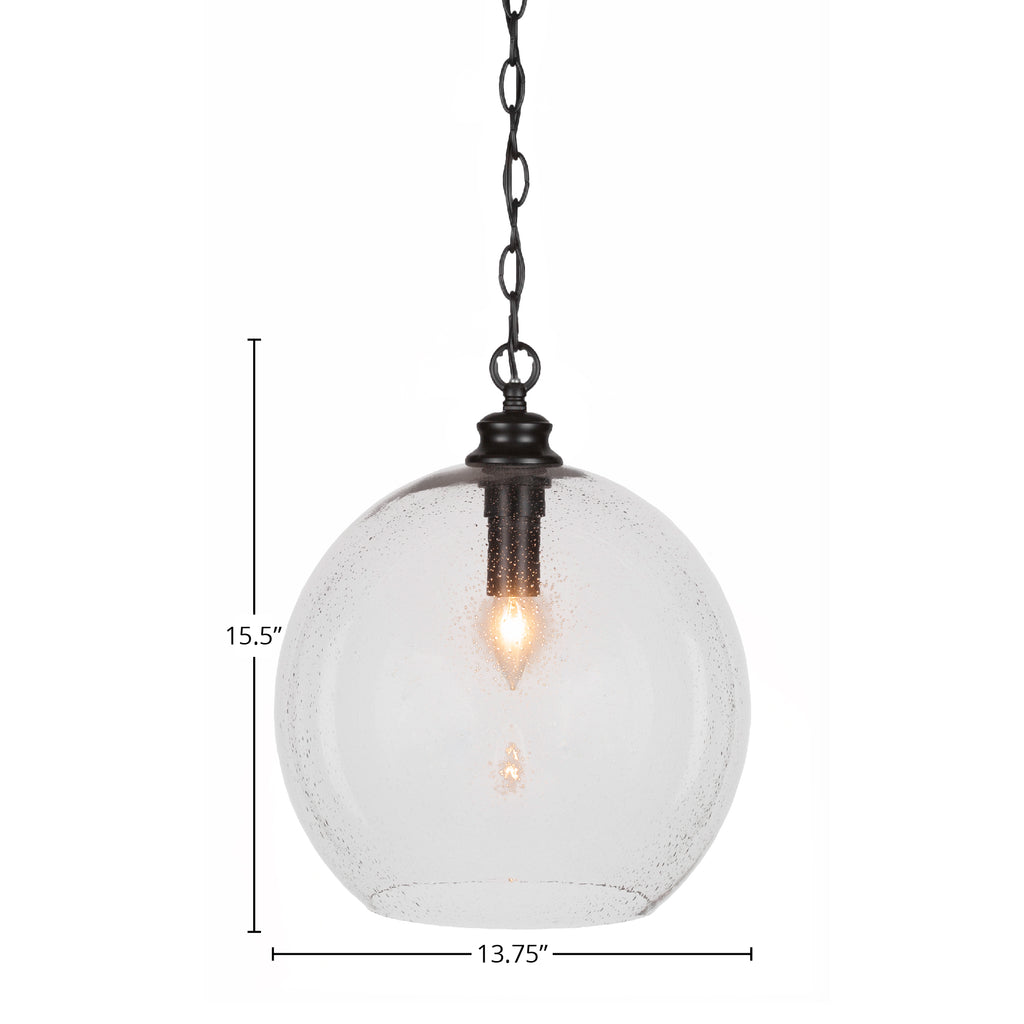 Kimbro One Light Pendant in Matte Black with 13.75" Clear Bubble Shade