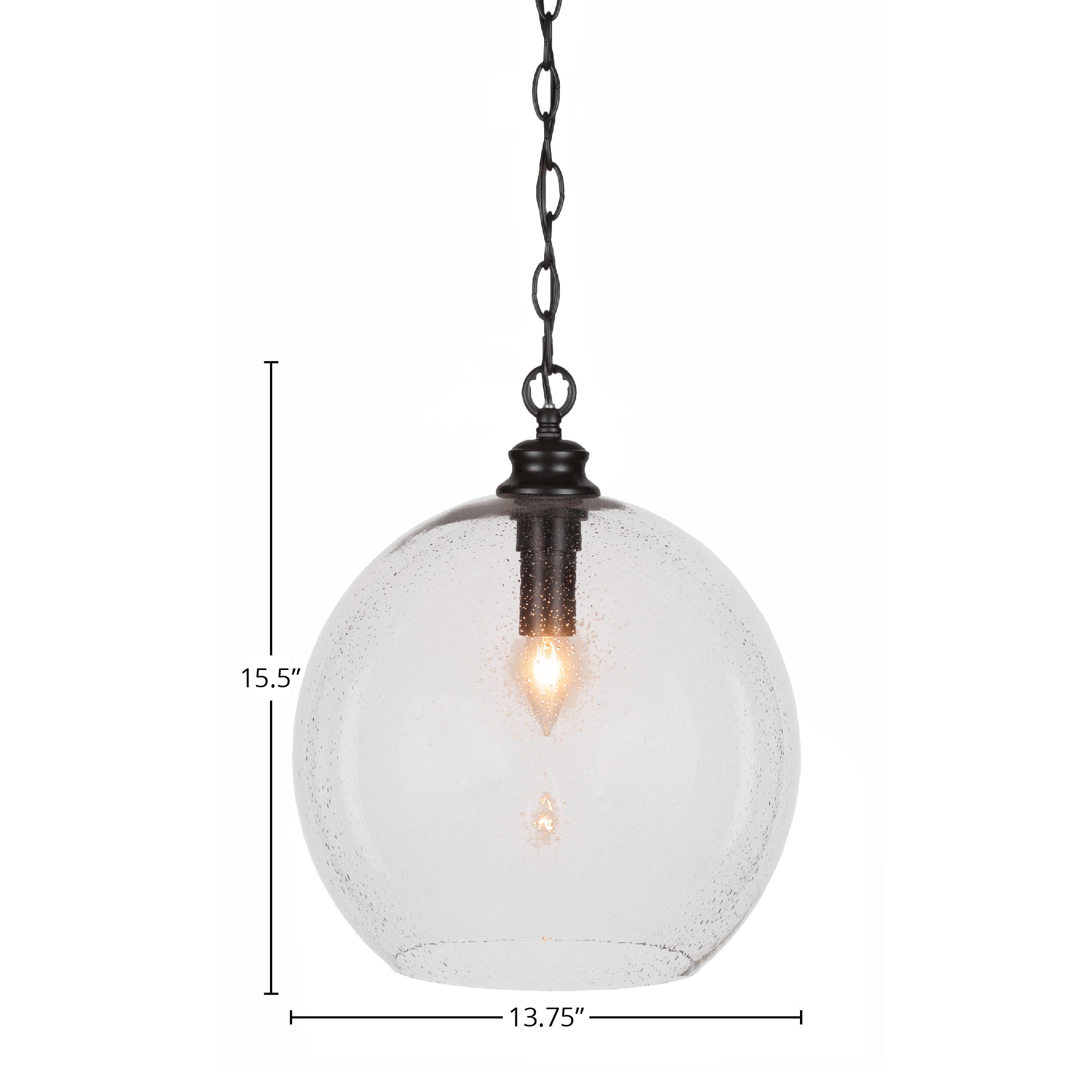 Kimbro One Light Pendant in Matte Black with 13.75" Clear Bubble Shade