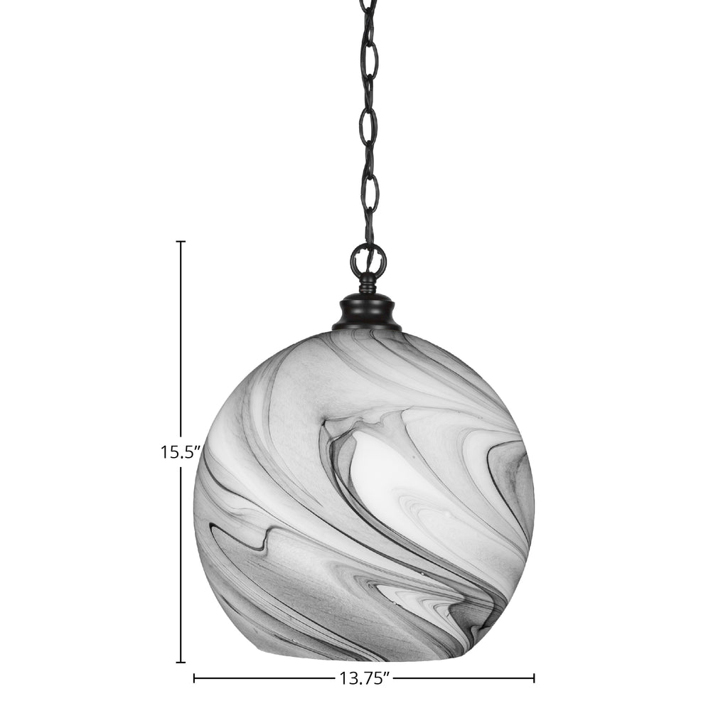 Kimbro One Light Pendant in Matte Black with 13.75" Onyx Swirl Shade