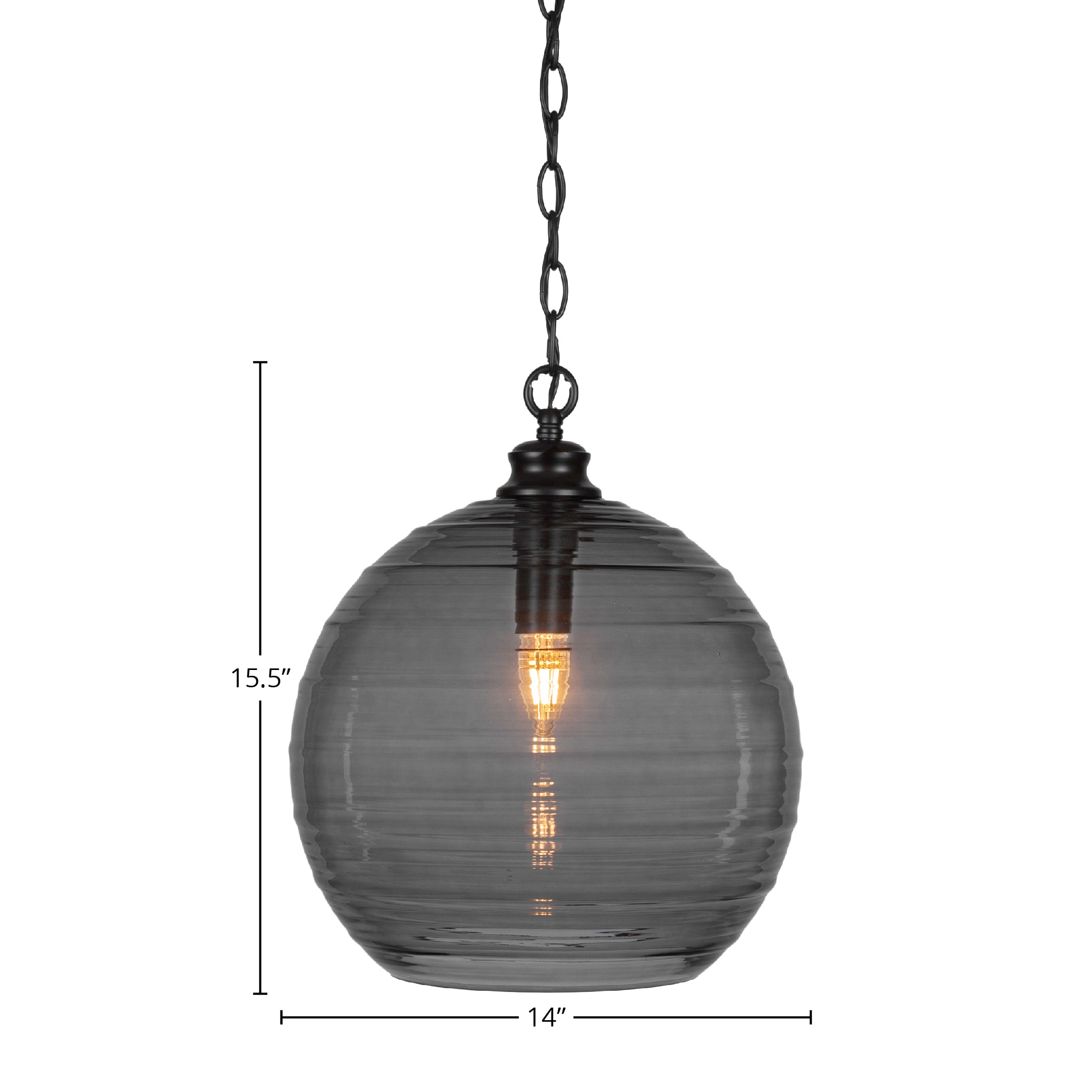 Malena One Light Pendant in Matte Black with 14" Smoke Ribbed Shade