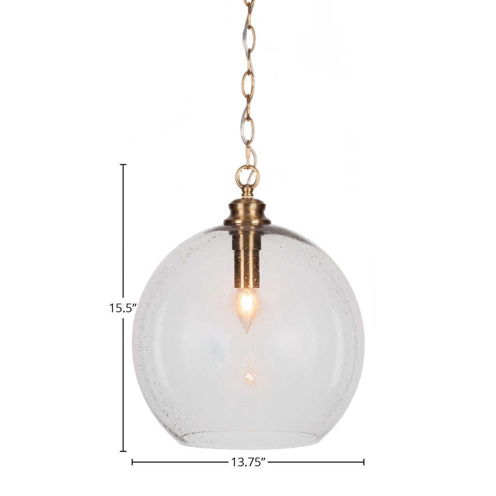 Kimbro One Light Pendant in New Age Brass with 13.75" Clear Bubble Shade