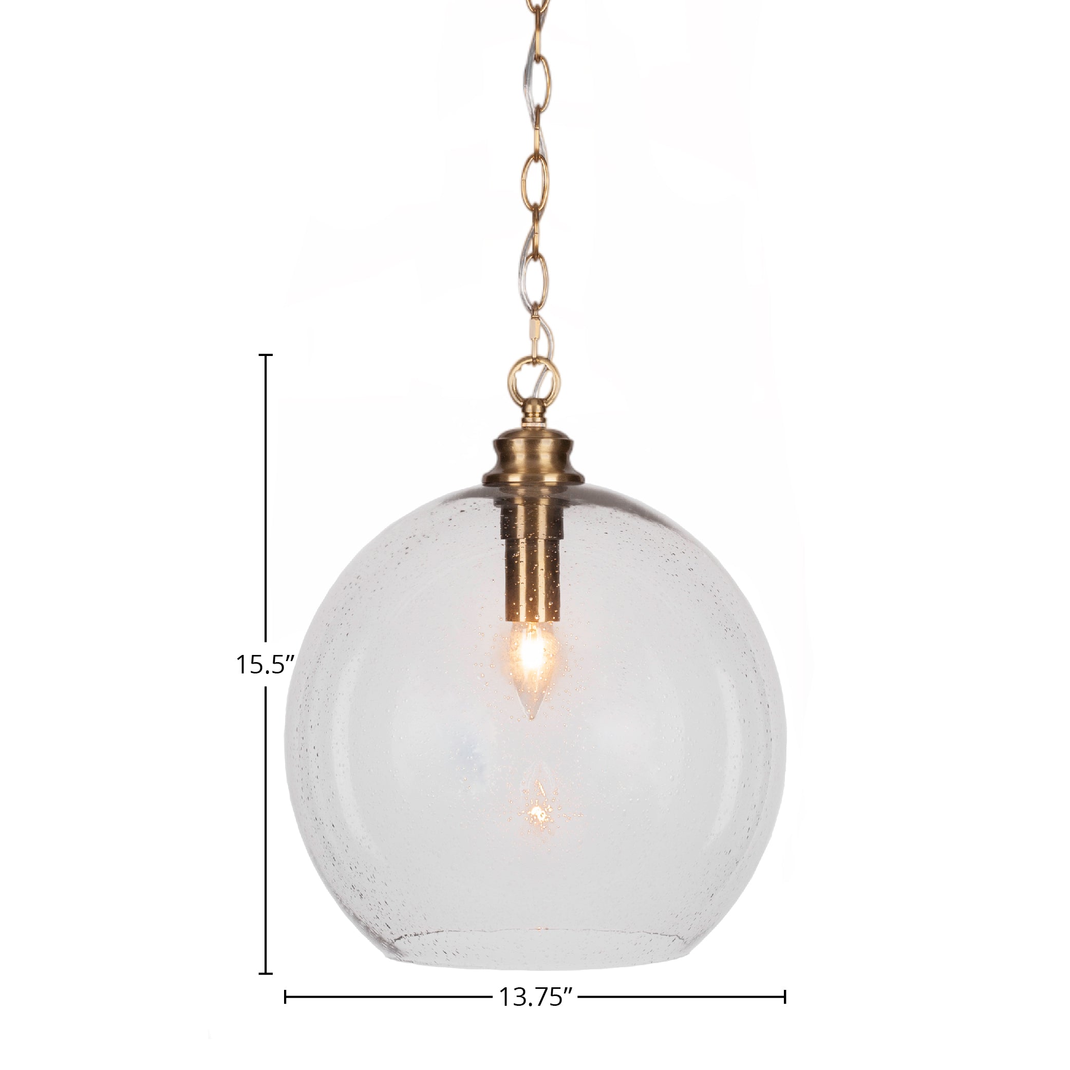 Kimbro One Light Pendant in New Age Brass with 13.75" Clear Bubble Shade