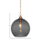 Malena One Light Pendant in New Age Brass with 14" Smoke Ribbed Shade