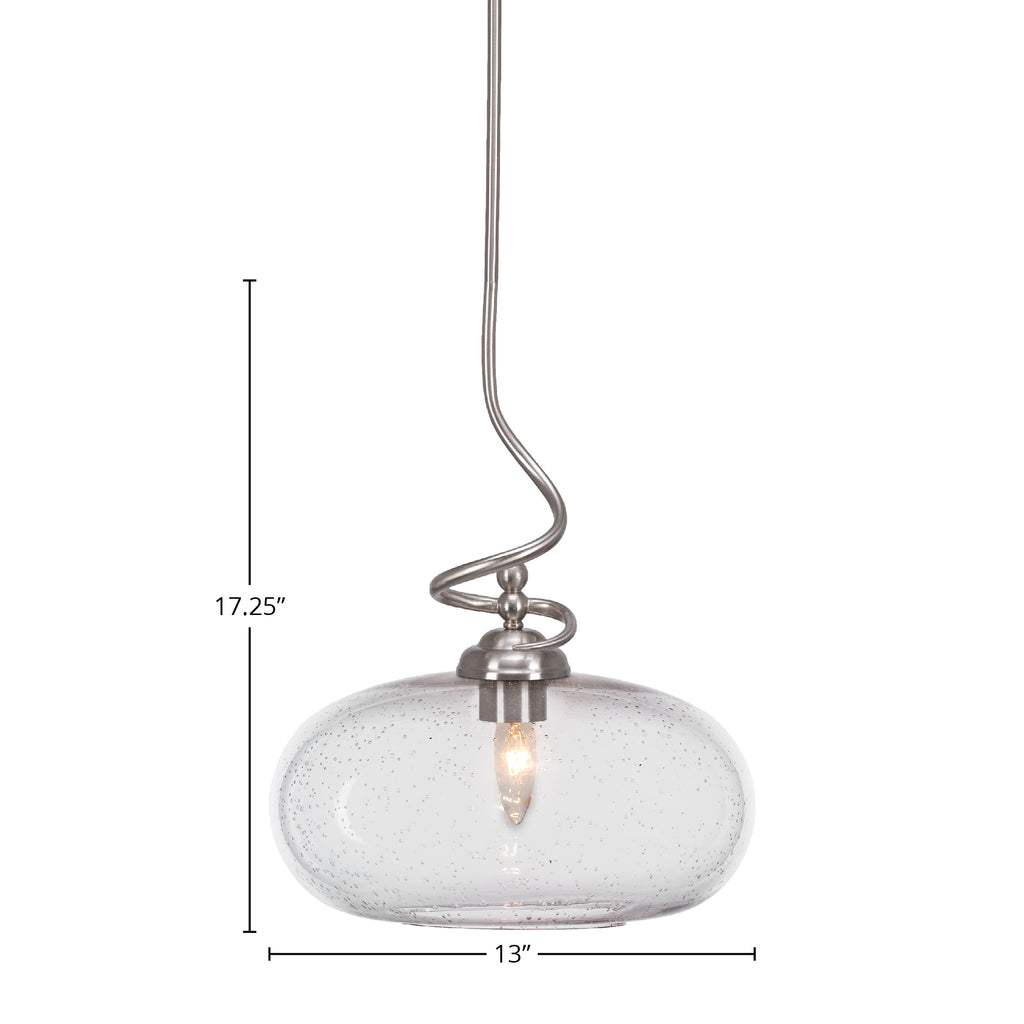 Capri One Light Pendant in Brushed Nickel with 13" Clear Bubble Shade