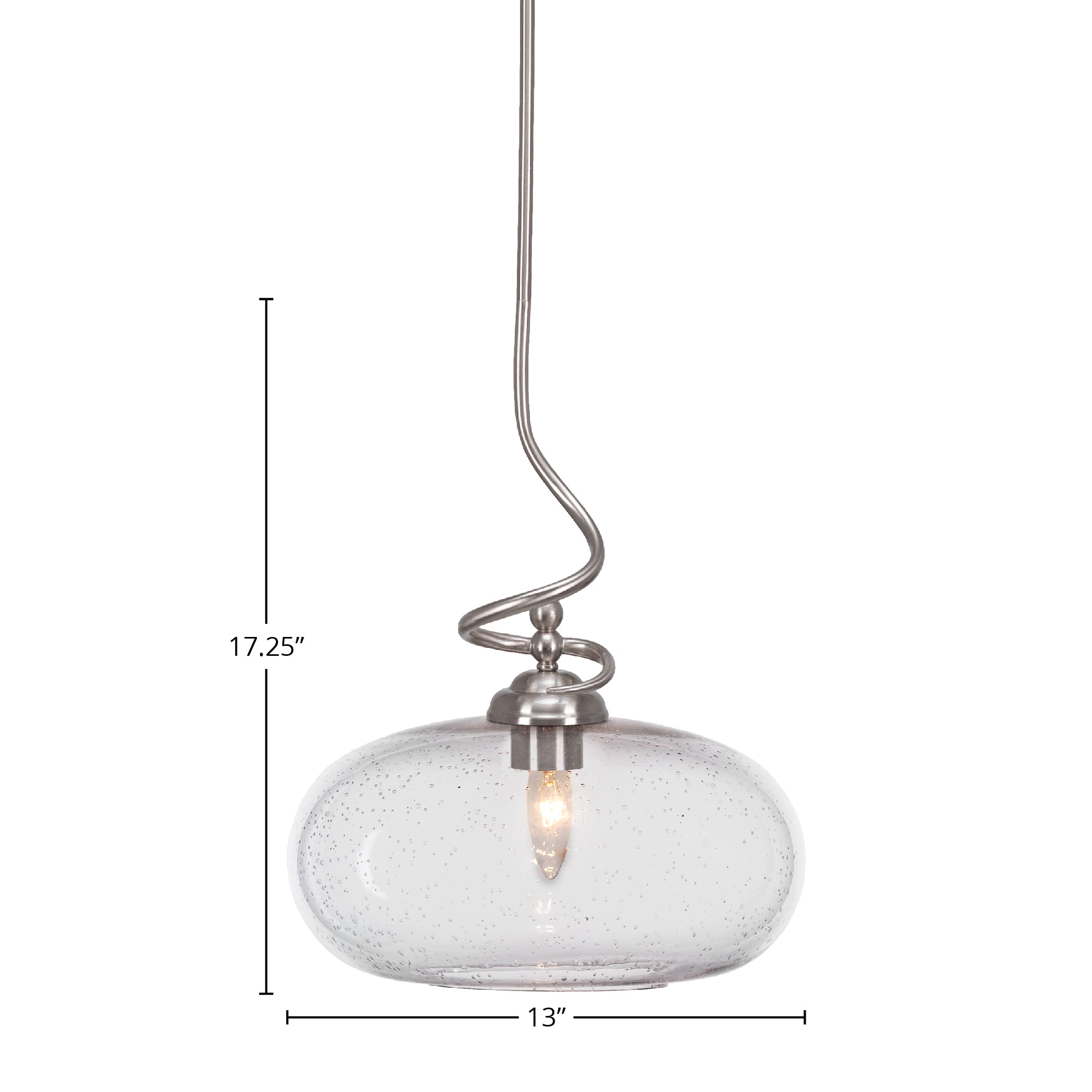 Capri One Light Pendant in Brushed Nickel with 13" Clear Bubble Shade