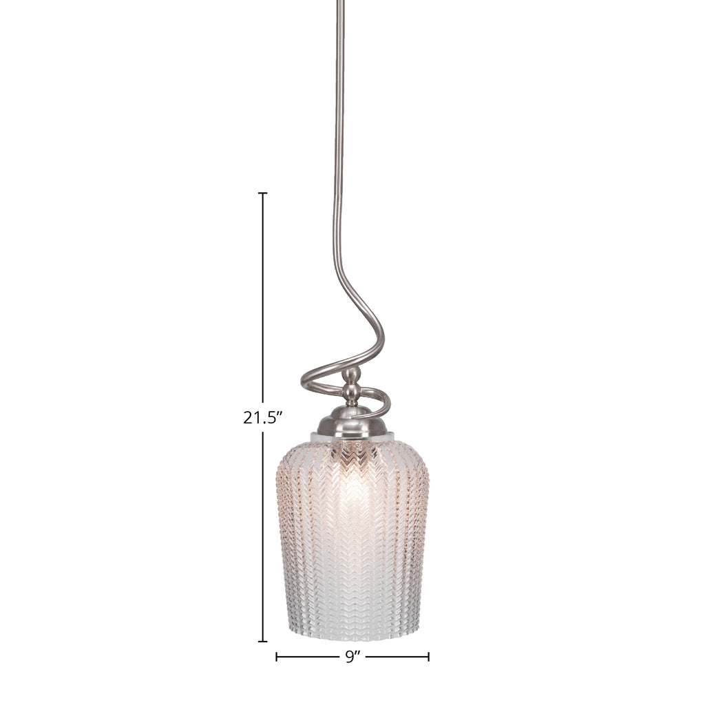 Capri One Light Pendant in Brushed Nickel with 9" Clear Textured Shade
