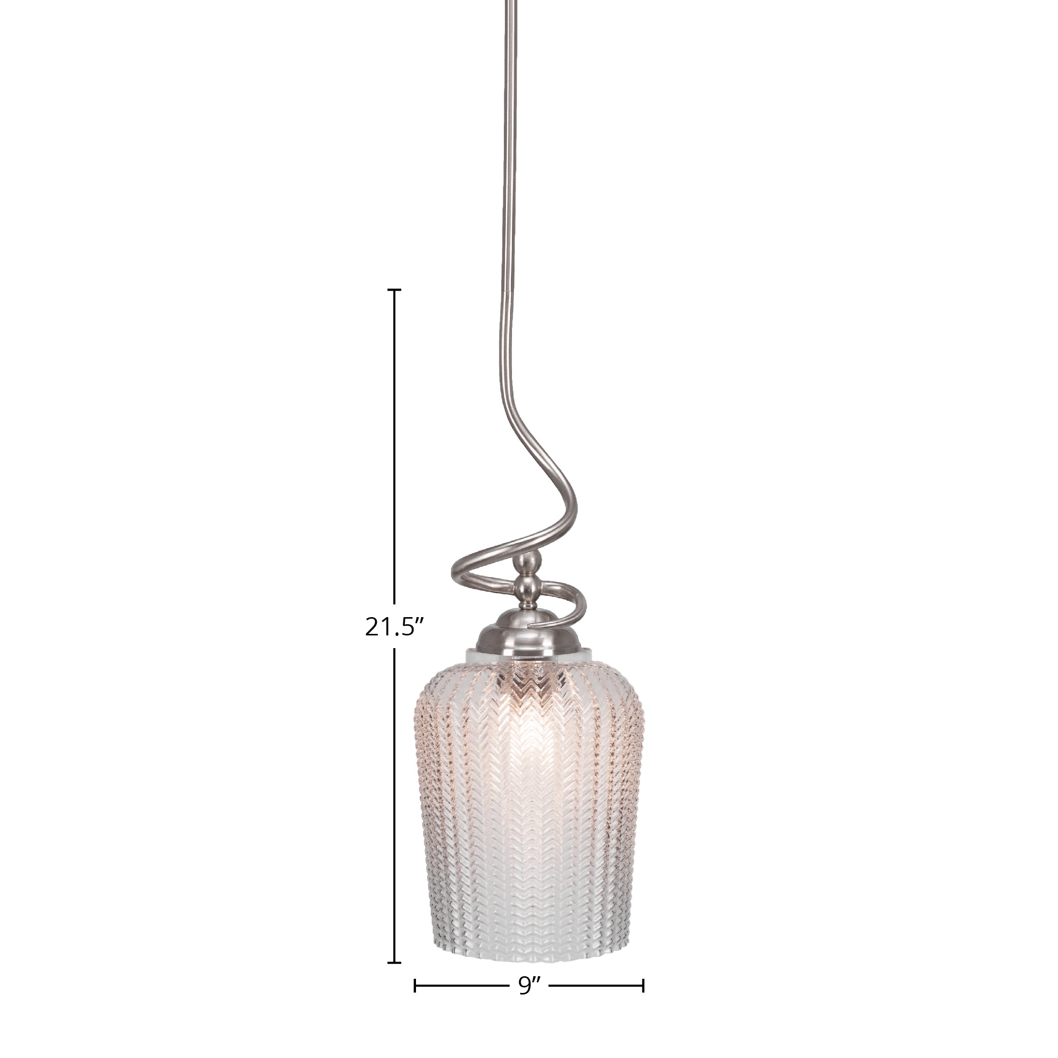 Capri One Light Pendant in Brushed Nickel with 9" Clear Textured Shade