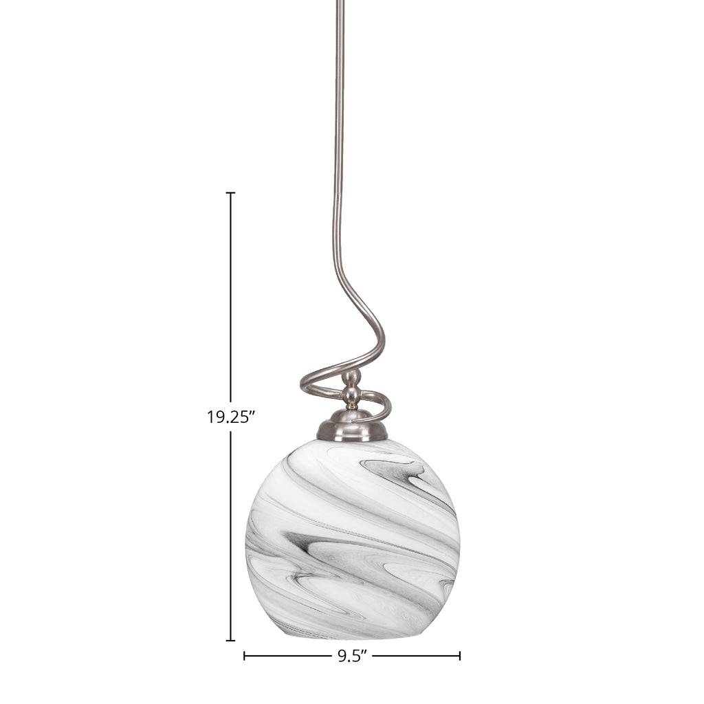 Capri One Light Pendant in Brushed Nickel with 9.5" Onyx Swirl Shade