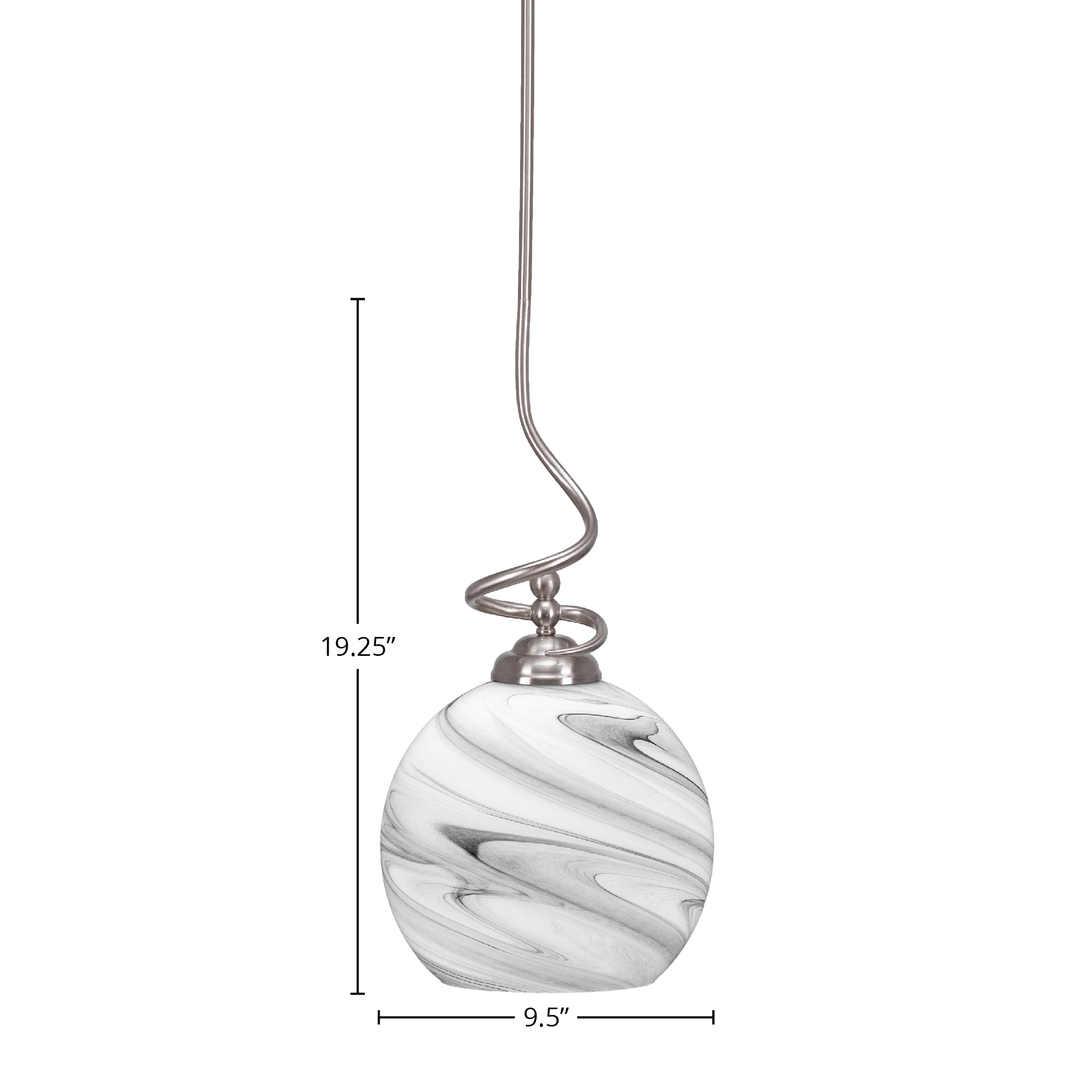 Capri One Light Pendant in Brushed Nickel with 9.5" Onyx Swirl Shade