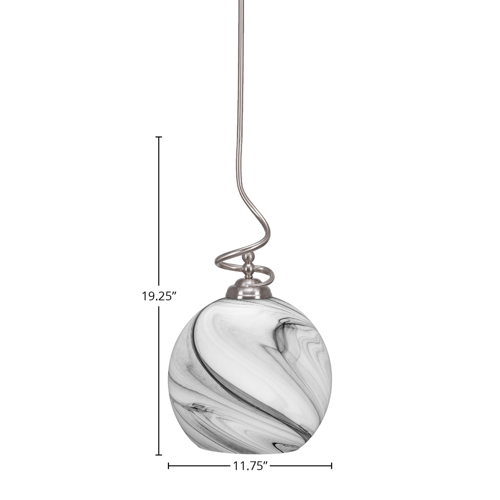 Capri One Light Pendant in Brushed Nickel with 11.75" Onyx Swirl Shade