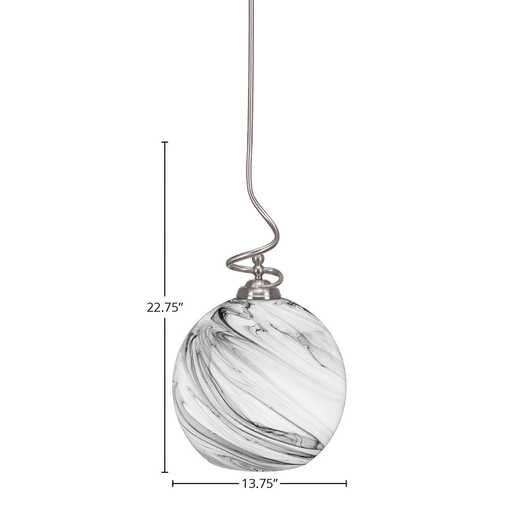 Capri One Light Pendant in Brushed Nickel with 13.75" Onyx Swirl Shade