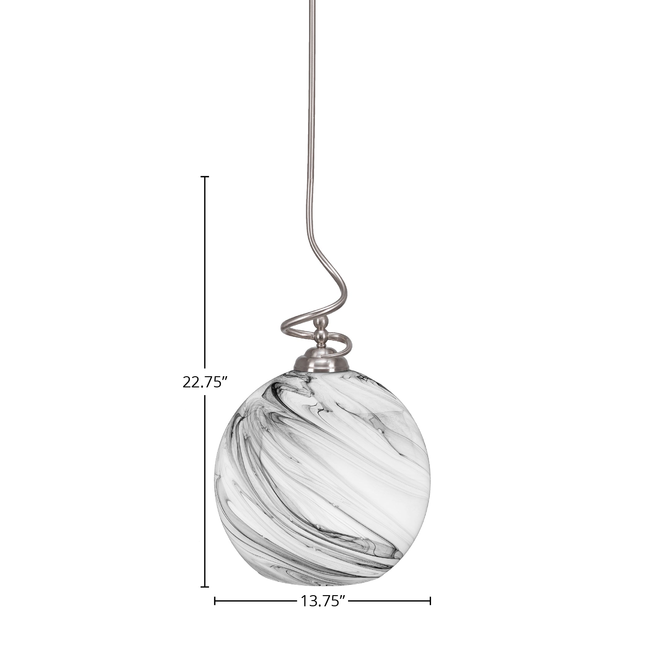 Capri One Light Pendant in Brushed Nickel with 13.75" Onyx Swirl Shade