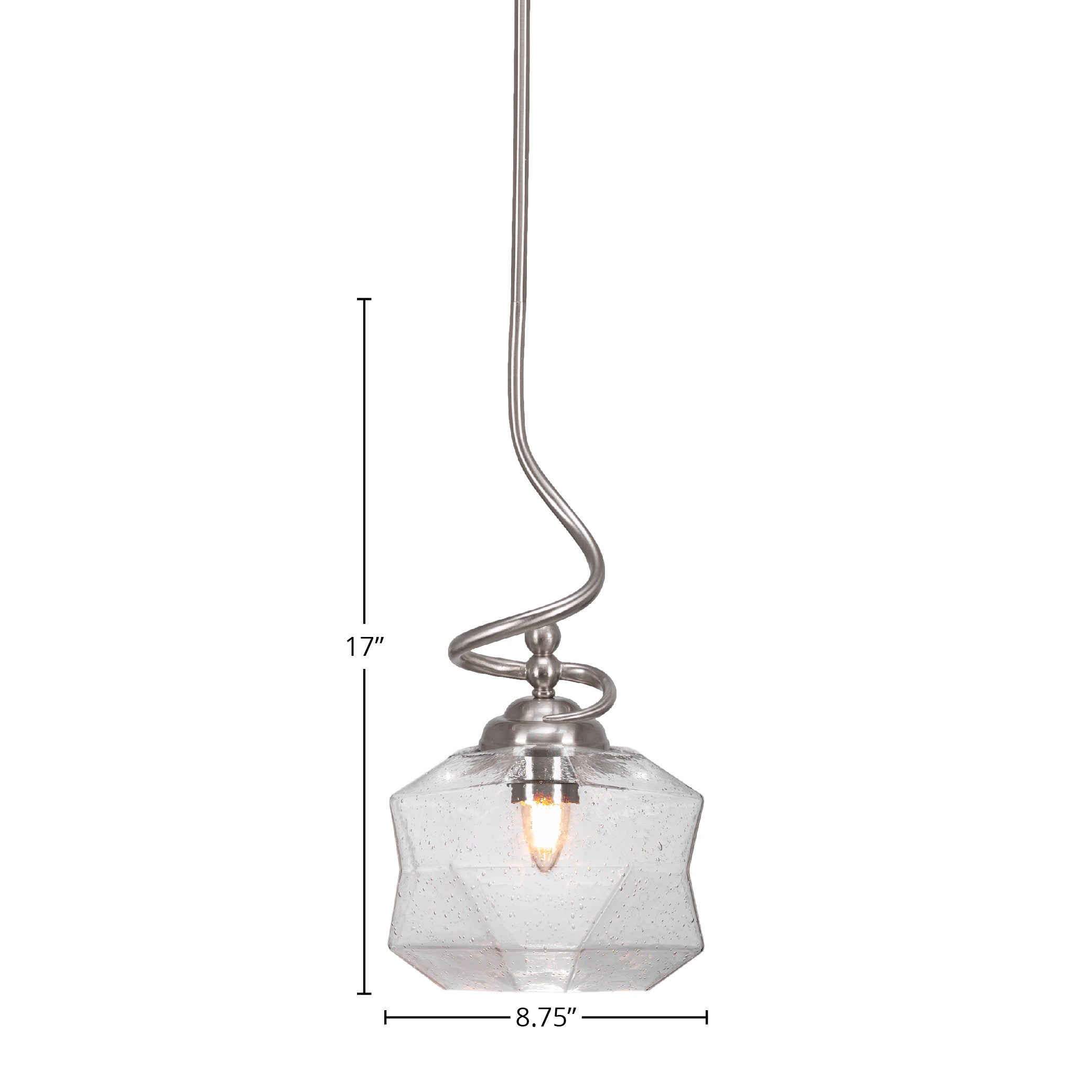 Capri One Light Pendant in Brushed Nickel with 8.75" Clear Bubble Shade