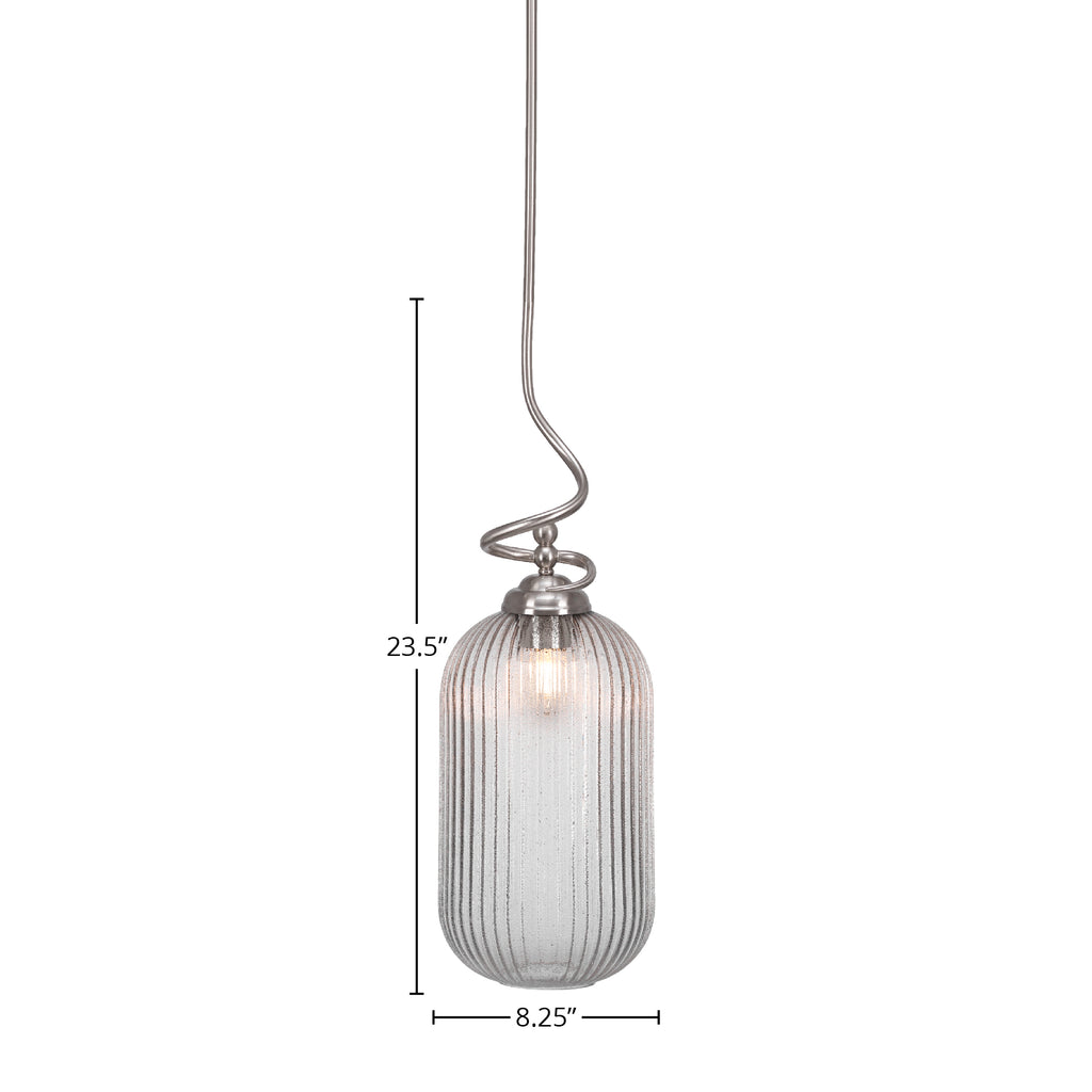 Capri One Light Pendant in Brushed Nickel with 8.25" Micro Bubble Ribbed Shade