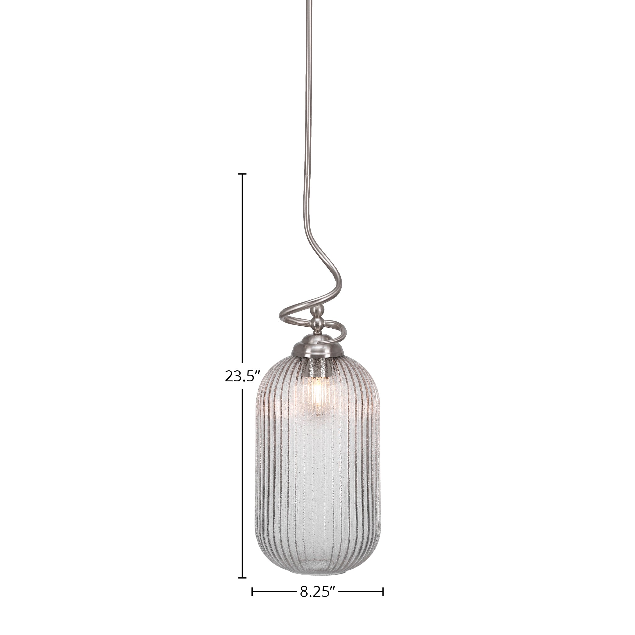 Capri One Light Pendant in Brushed Nickel with 8.25" Micro Bubble Ribbed Shade