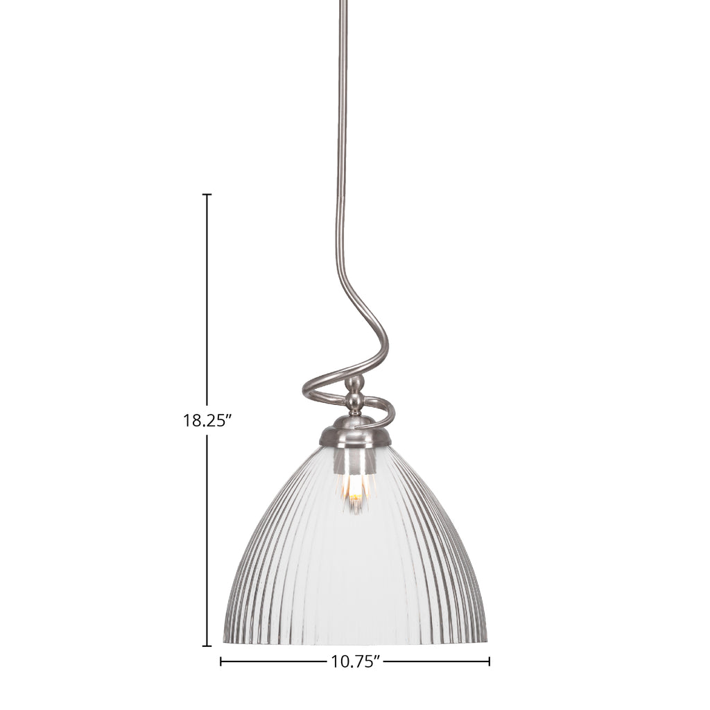 Capri One Light Pendant in Brushed Nickel with 10.75" Clear Ribbed Shade