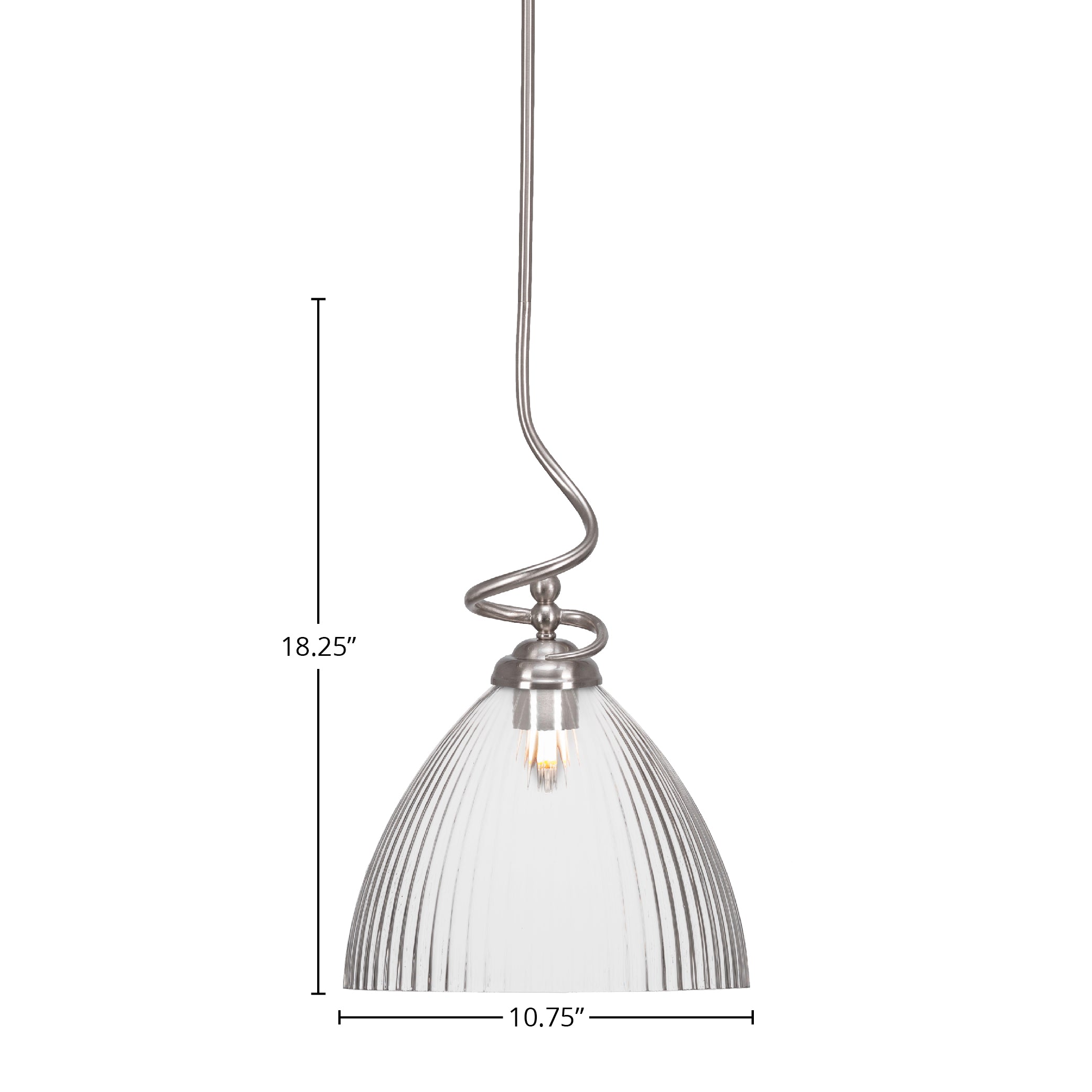 Capri One Light Pendant in Brushed Nickel with 10.75" Clear Ribbed Shade