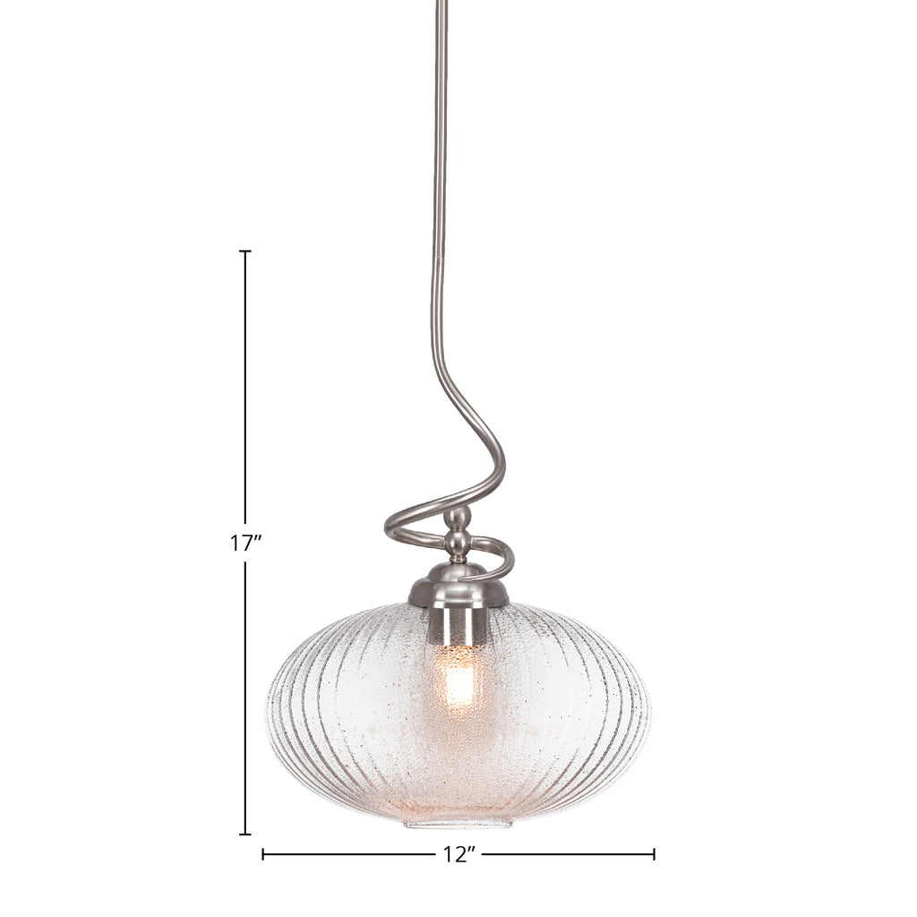 Capri One Light Pendant in Brushed Nickel with 12" Micro Bubble Ribbed Shade
