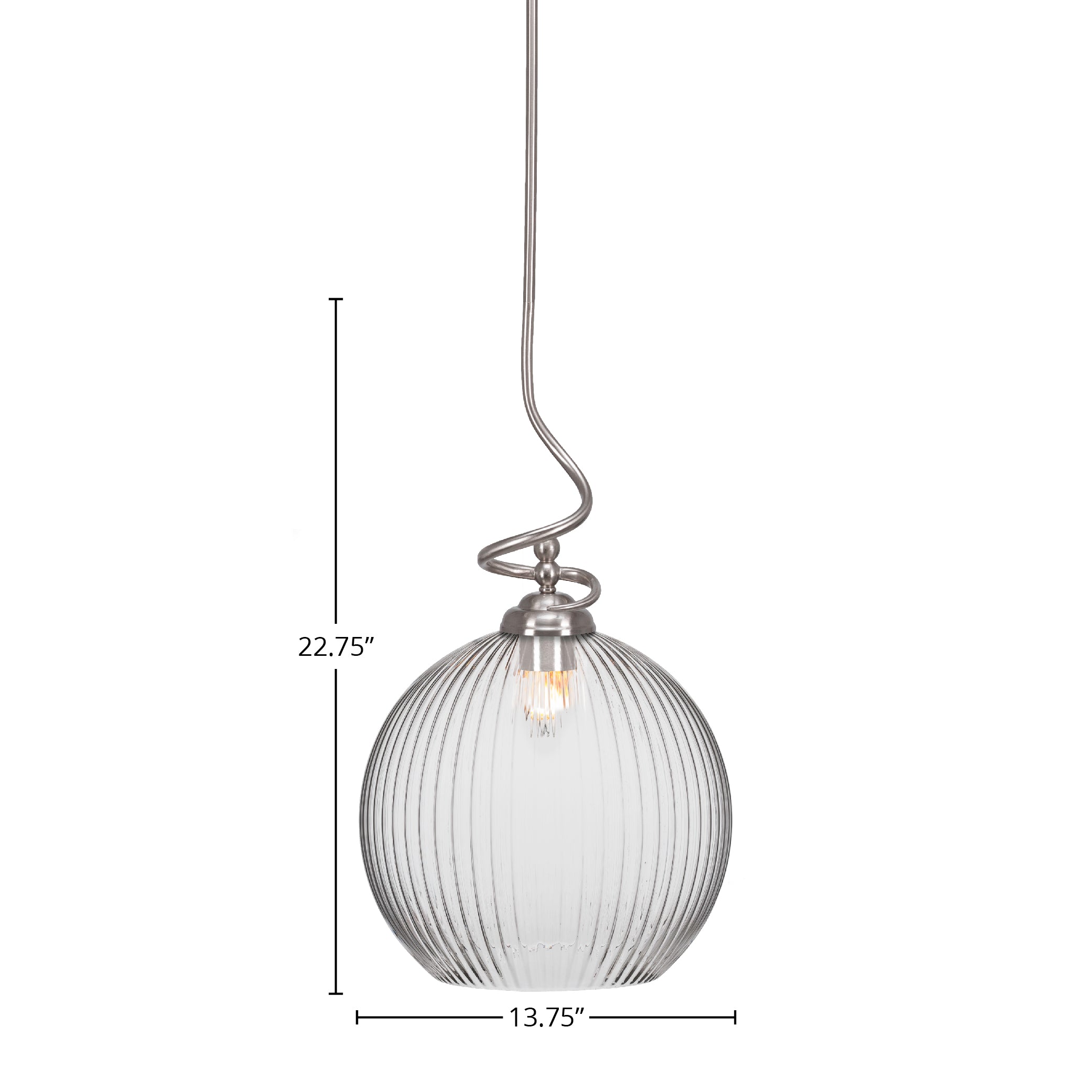 Capri One Light Pendant in Brushed Nickel with 13.75" Clear Ribbed Shade