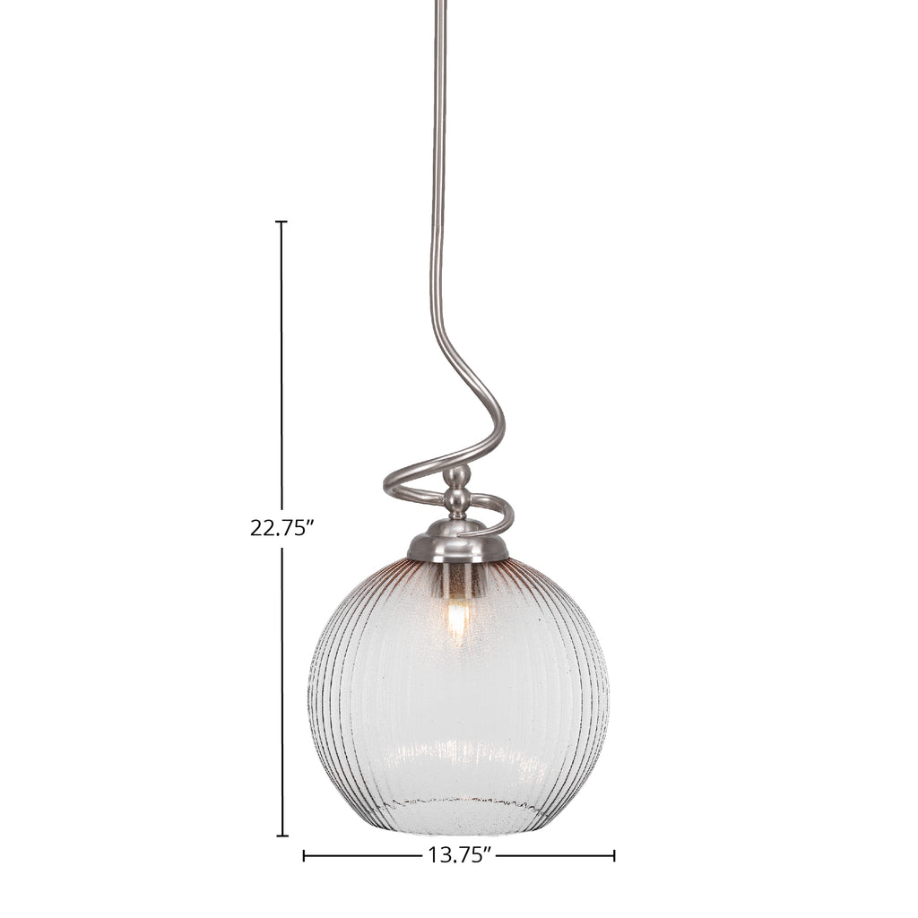 Capri One Light Pendant in Brushed Nickel with 13.75" Micro Bubble Ribbed Shade