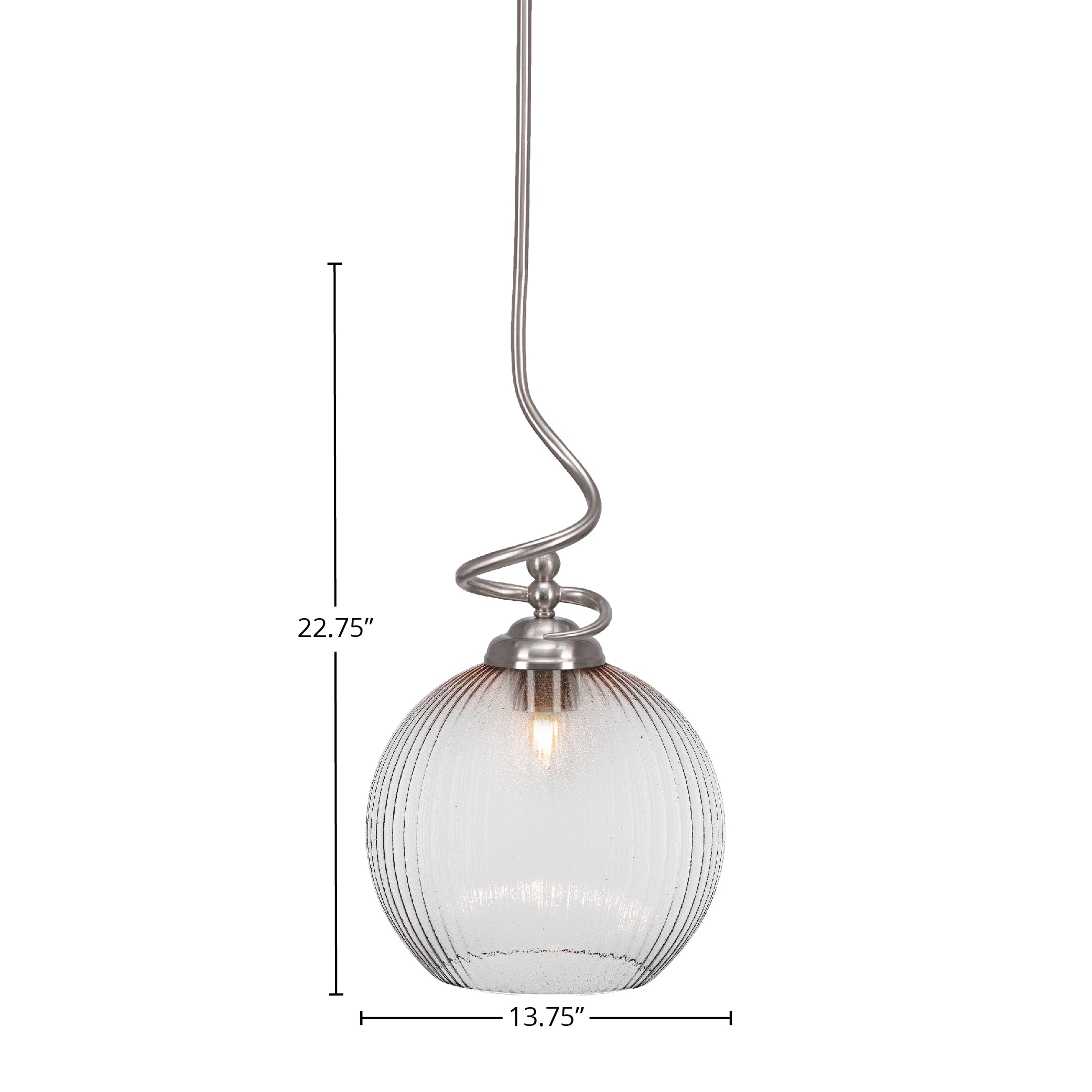 Capri One Light Pendant in Brushed Nickel with 13.75" Micro Bubble Ribbed Shade