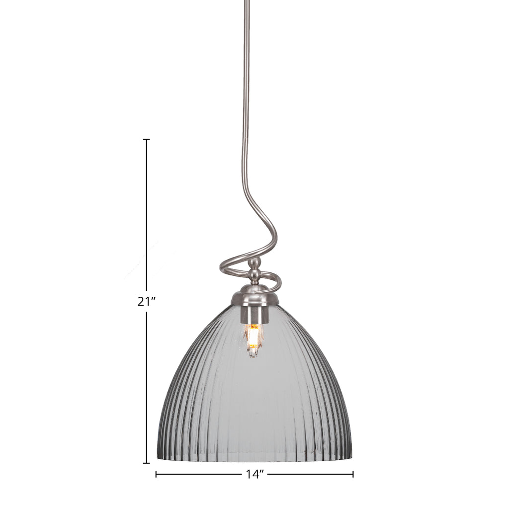Capri One Light Pendant in Brushed Nickel with 14" Clear Ribbed Shade