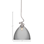 Capri One Light Pendant in Brushed Nickel with 14" Clear Ribbed Shade