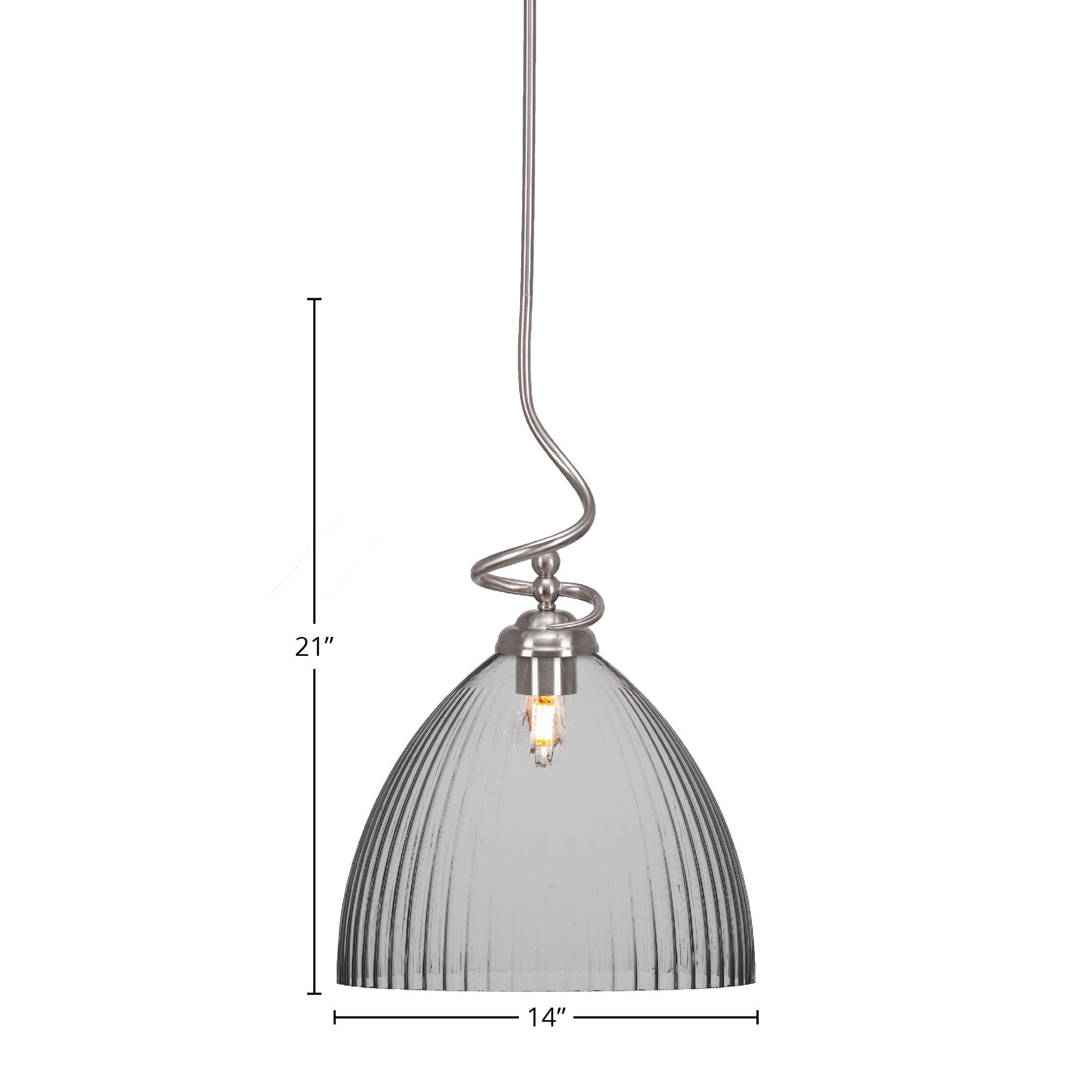 Capri One Light Pendant in Brushed Nickel with 14" Clear Ribbed Shade