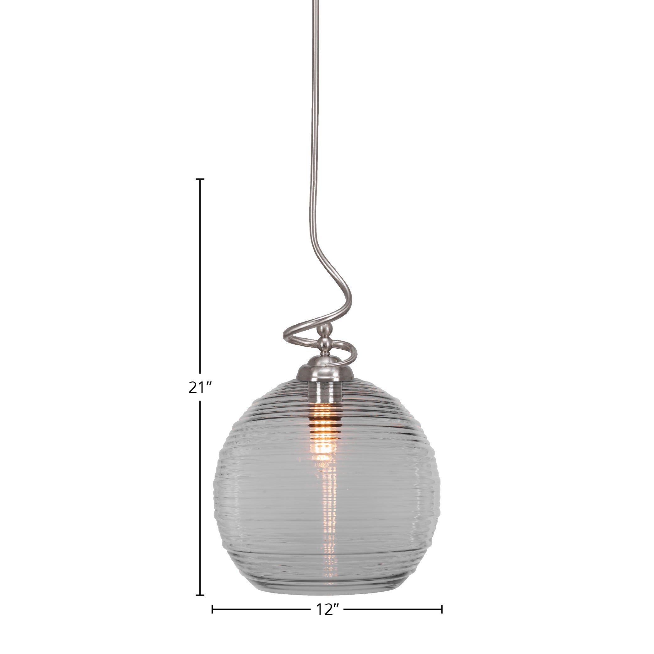Capri One Light Pendant in Brushed Nickel with 12" Clear Ribbed Shade