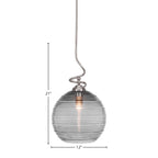 Capri One Light Pendant in Brushed Nickel with 12" Smoke Ribbed Shade