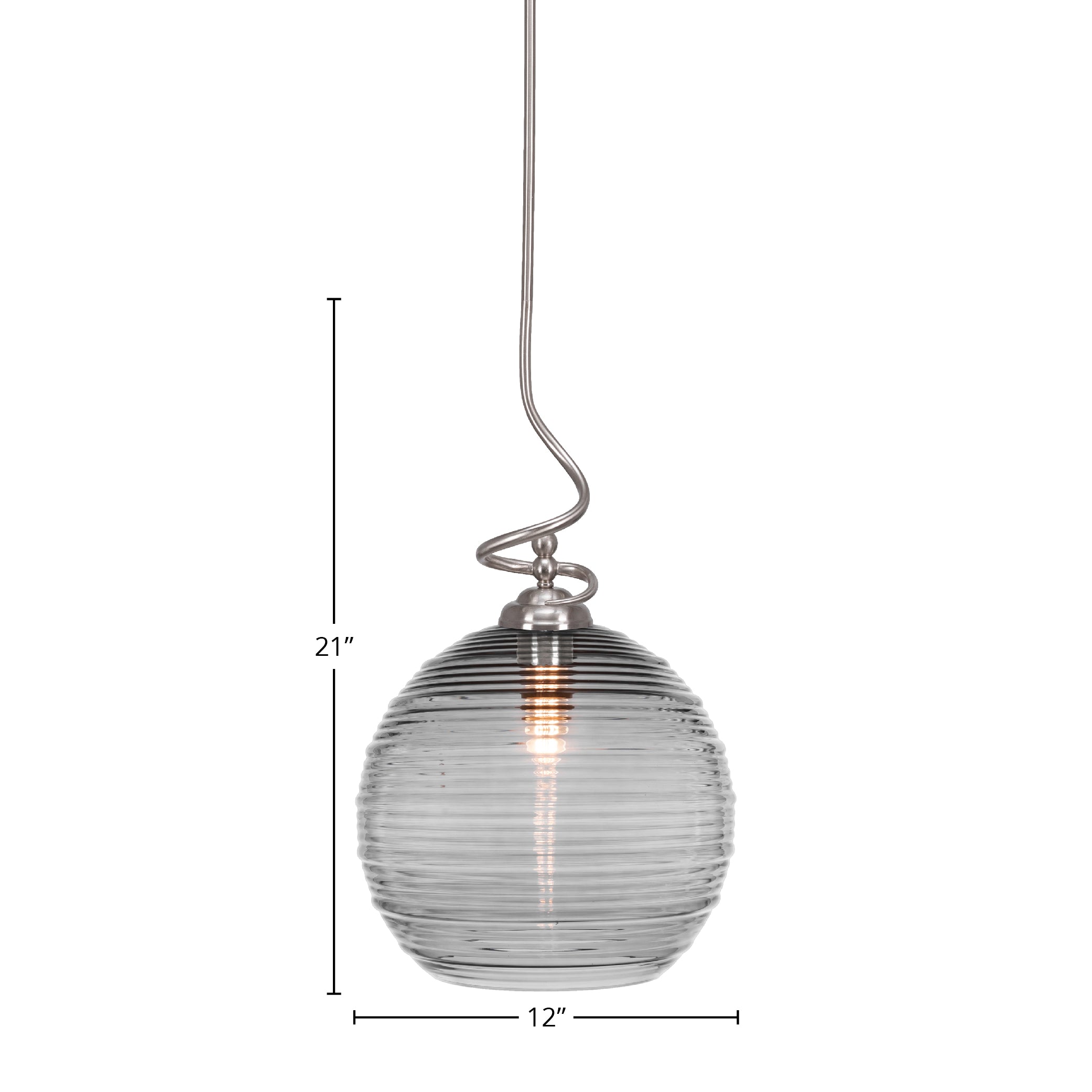 Capri One Light Pendant in Brushed Nickel with 12" Smoke Ribbed Shade