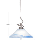 Capri One Light Pendant in Brushed Nickel with 16" Blue Swirl Shade
