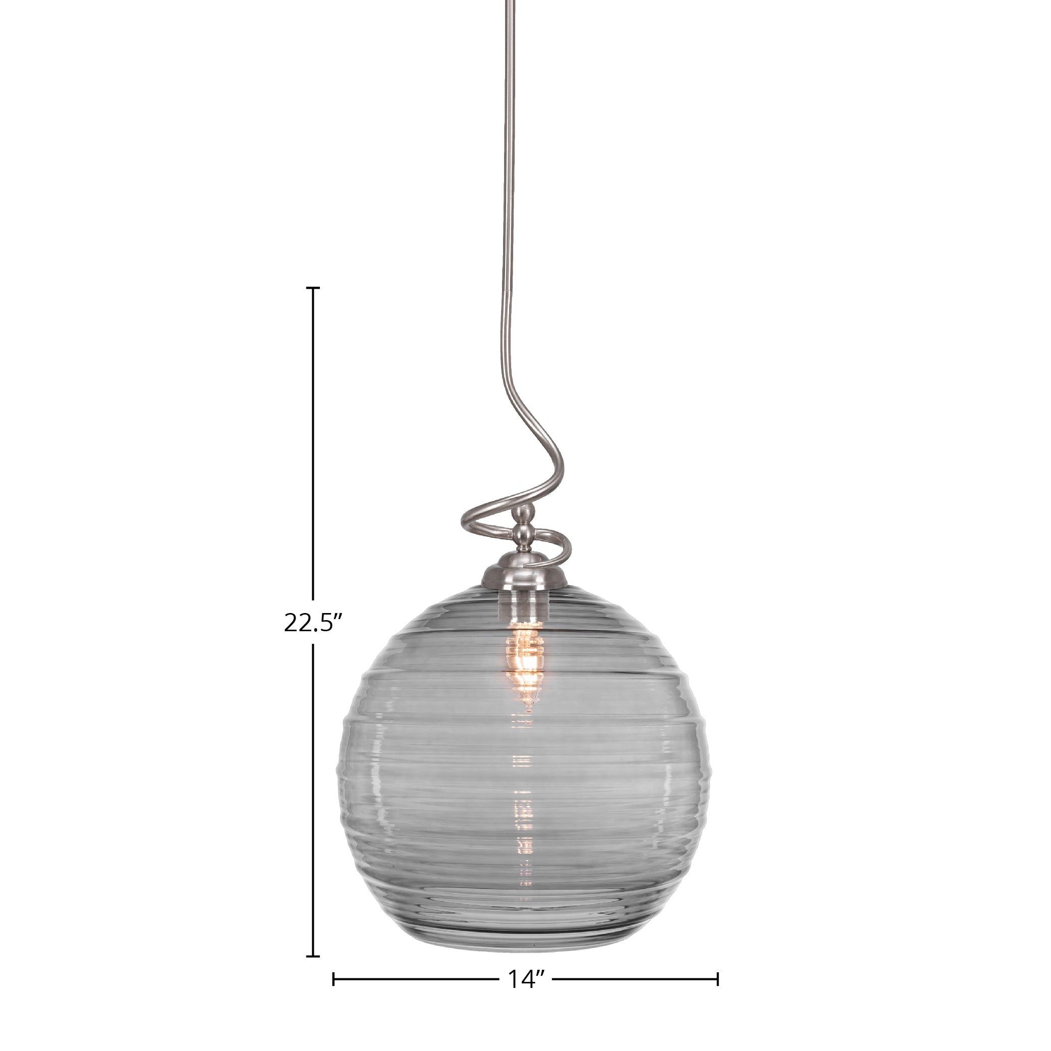 Capri One Light Pendant in Brushed Nickel with 14" Smoke Ribbed Shade