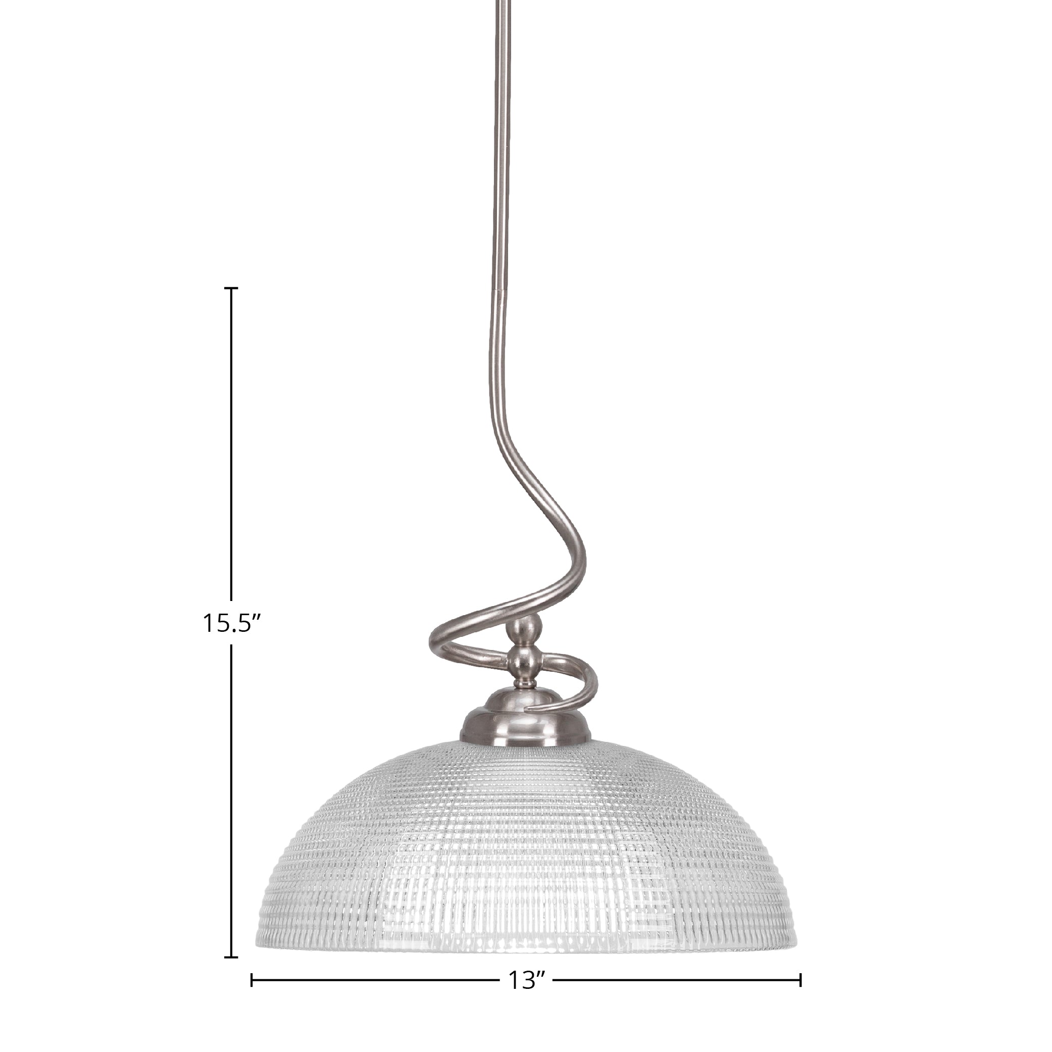 Capri One Light Pendant in Brushed Nickel with 13" Clear Ribbed Shade