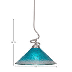 Capri One Light Pendant in Brushed Nickel with 16" Teal Crystal Shade