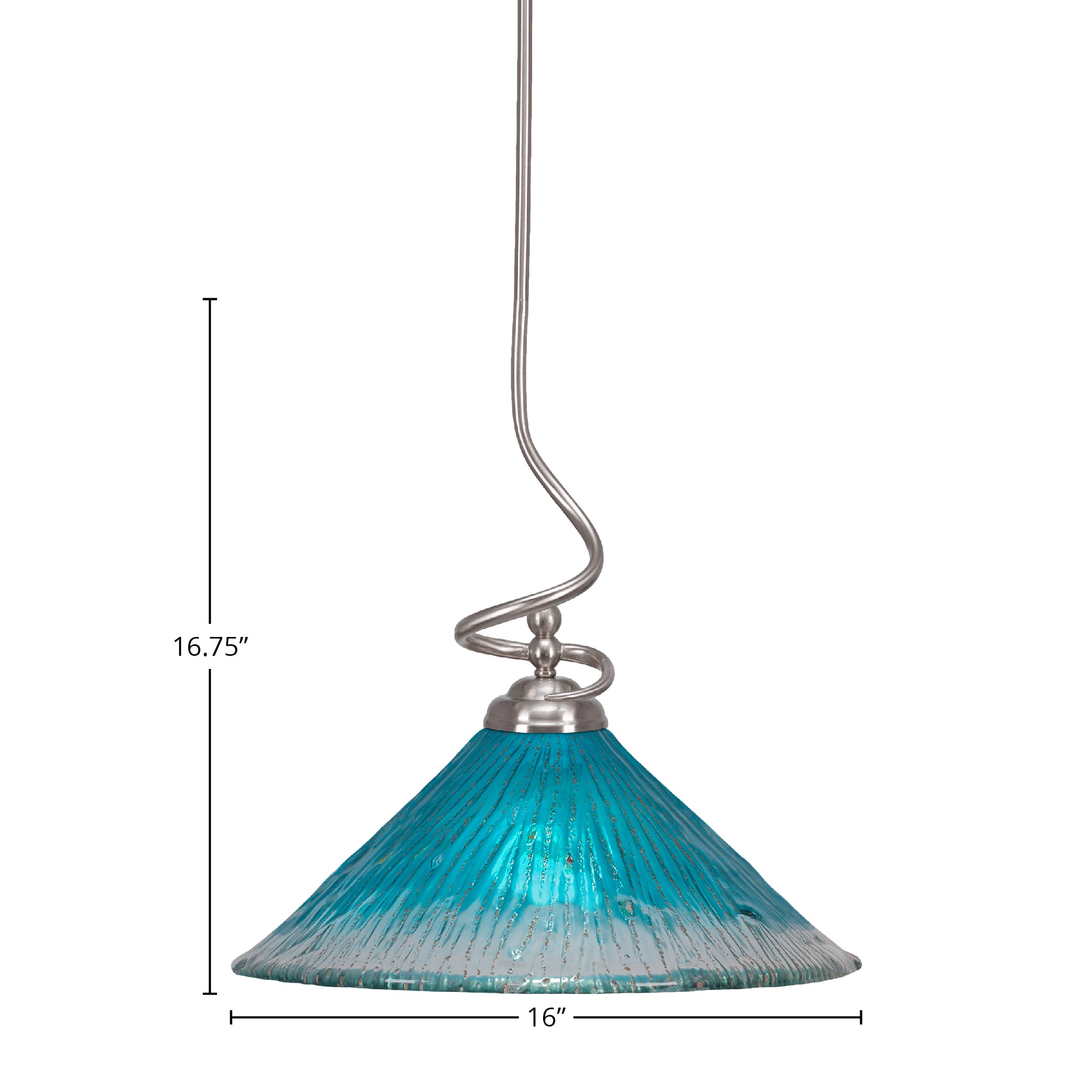 Capri One Light Pendant in Brushed Nickel with 16" Teal Crystal Shade