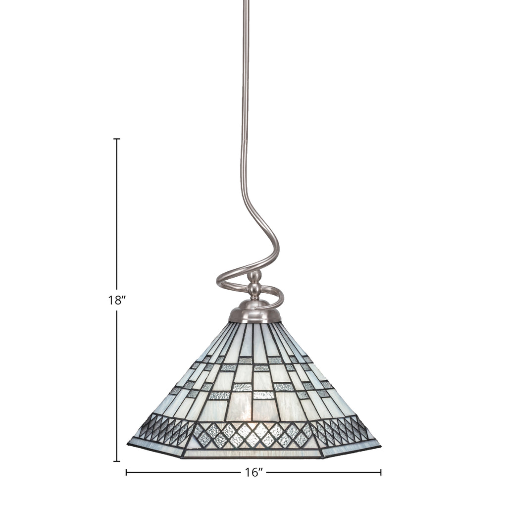 Capri One Light Pendant in Brushed Nickel with 16" Pewter Art Glass Shade