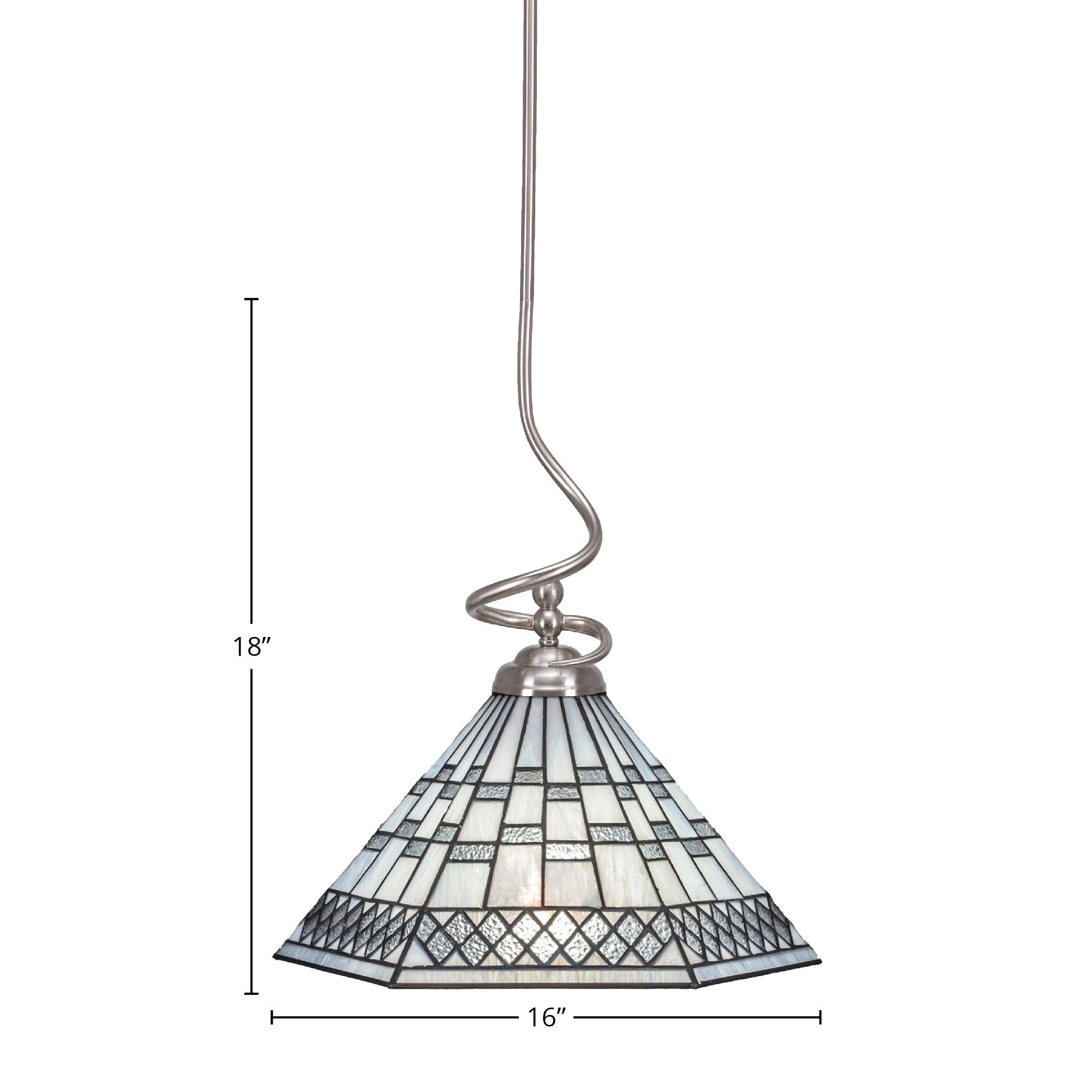 Capri One Light Pendant in Brushed Nickel with 16" Pewter Art Glass Shade