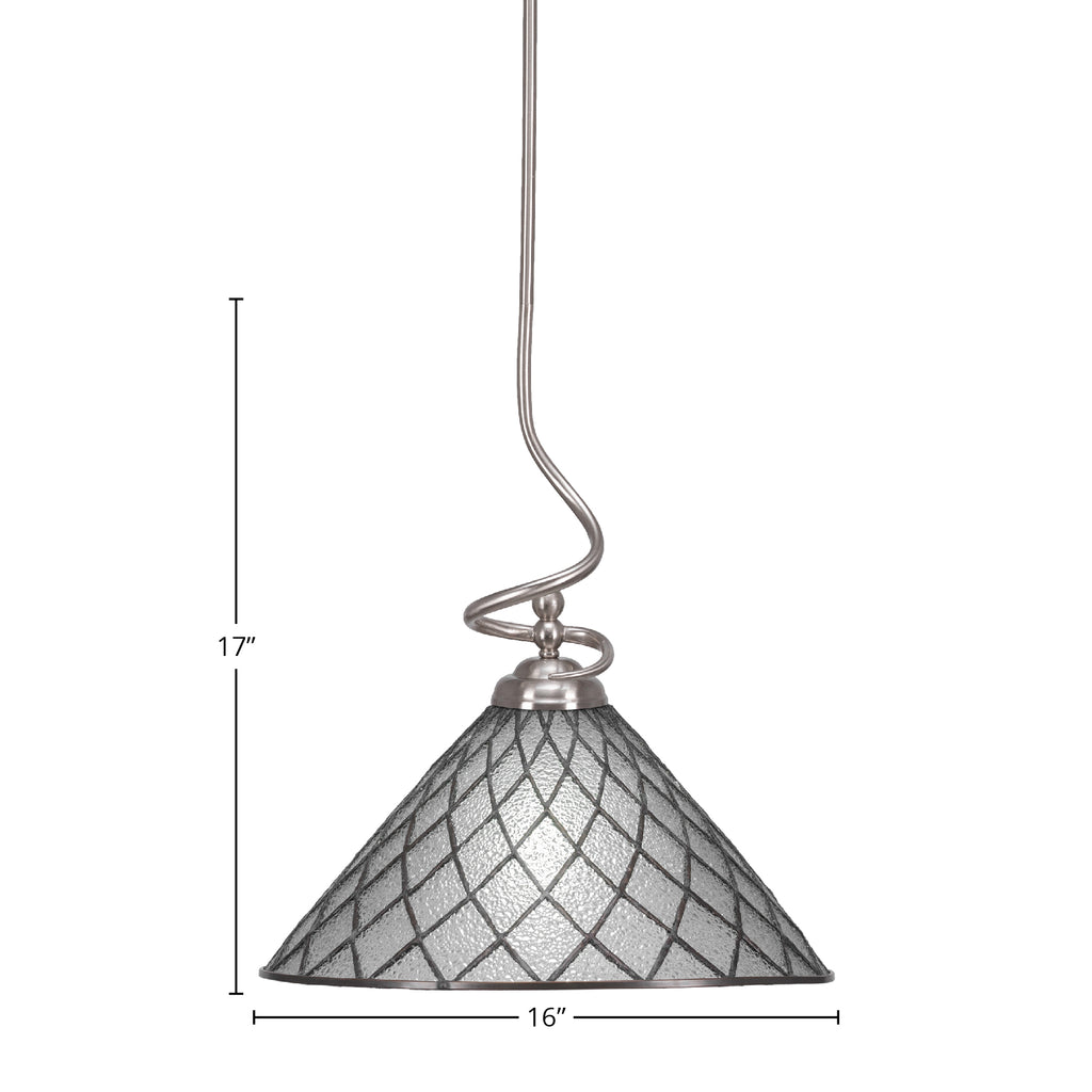 Capri One Light Pendant in Brushed Nickel with 16" Diamond Ice Art Glass Shade