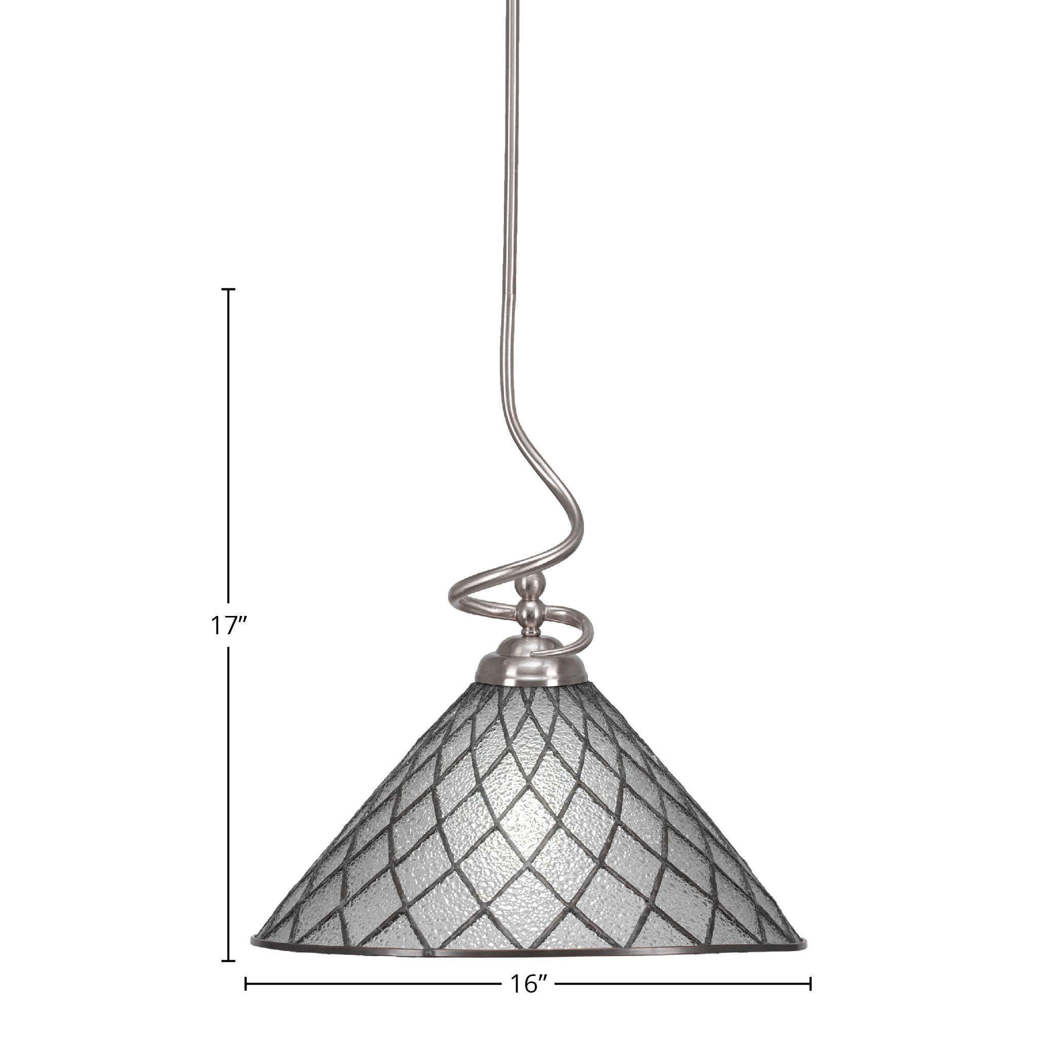Capri One Light Pendant in Brushed Nickel with 16" Diamond Ice Art Glass Shade
